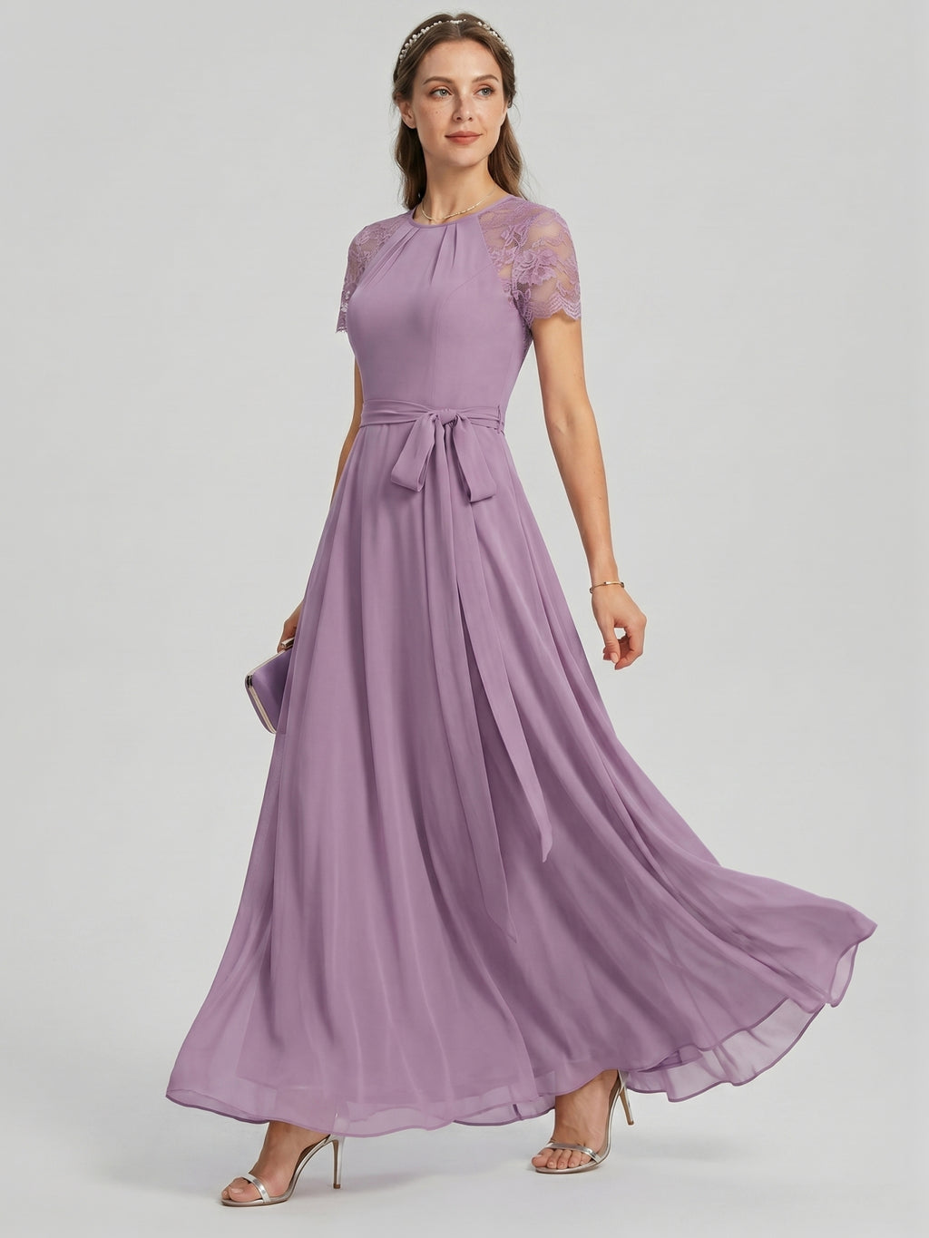 Modest Lavender Chiffon A-Line Scoop Neck Back Zip with Beaded Details Ankle-Length Bridesmaid Dress