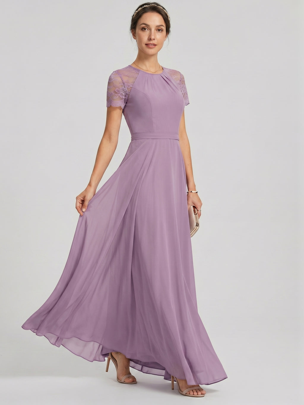 Modest Lavender Chiffon A-Line Scoop Neck Back Zip with Beaded Details Ankle-Length Bridesmaid Dress