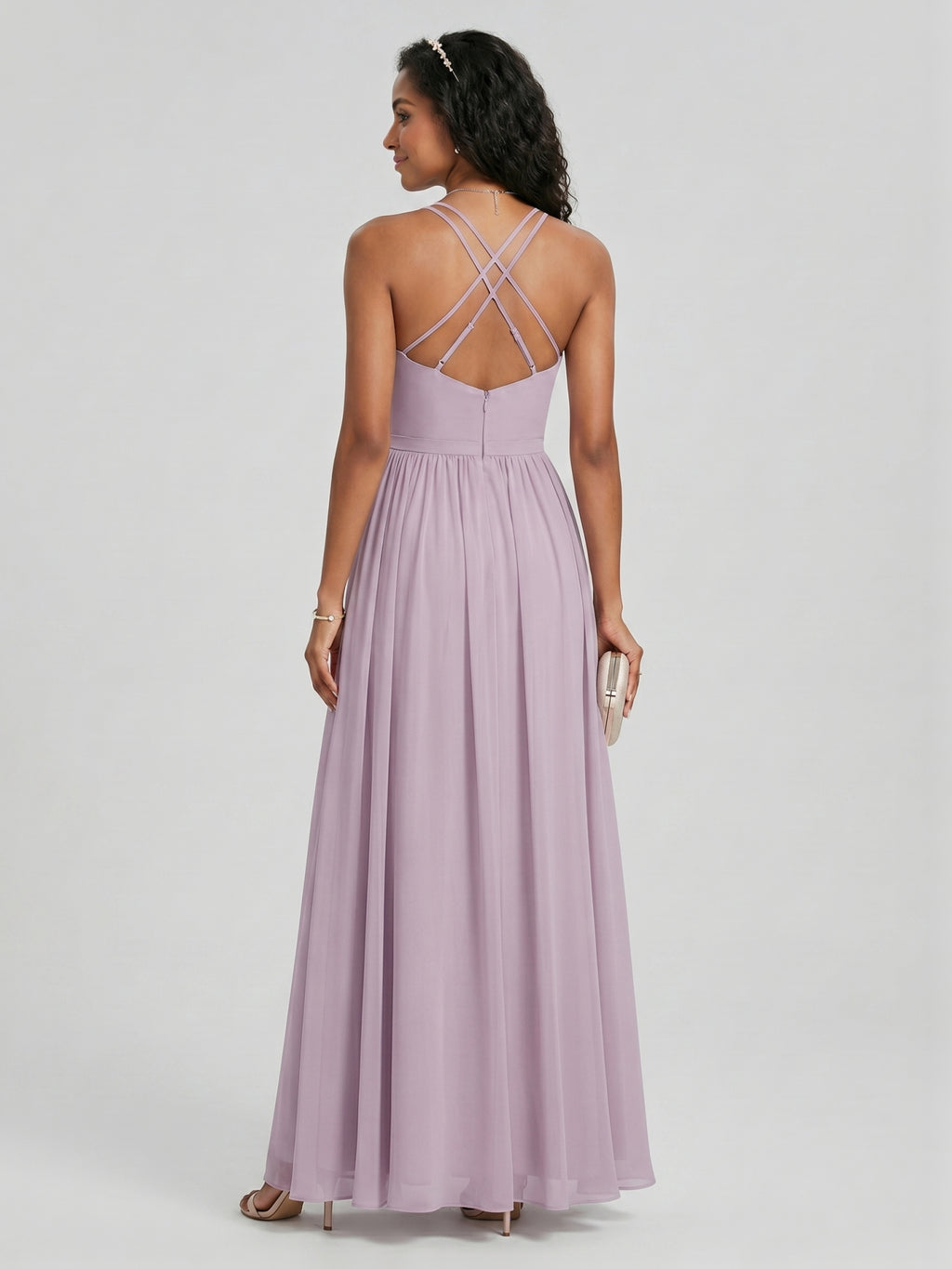 Coquette Lavender Chiffon A-Line Sweetheart Backless Ankle-Length Bridesmaid Dress