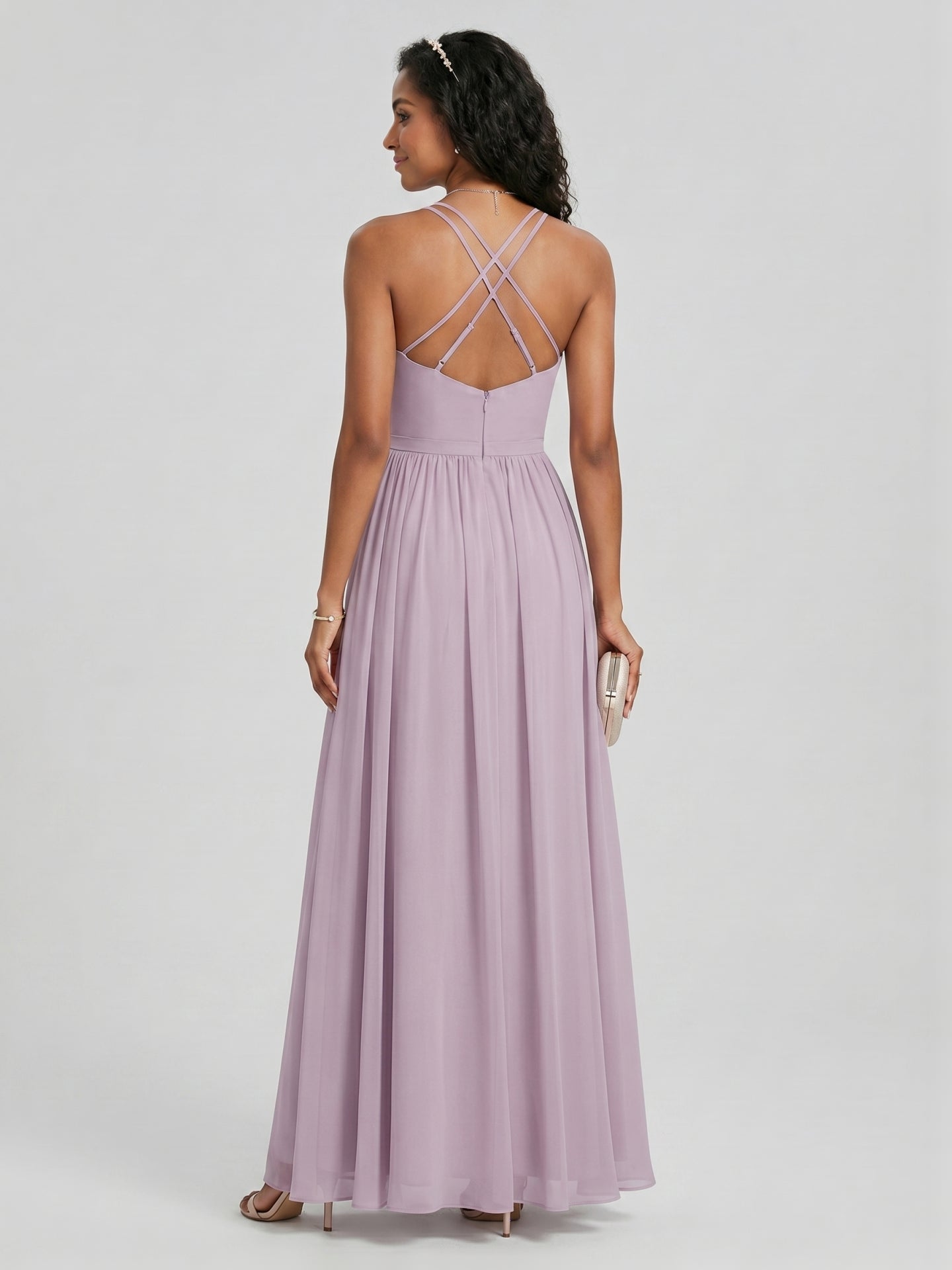 Coquette Lavender Chiffon A-Line Sweetheart Backless Ankle-Length Bridesmaid Dress