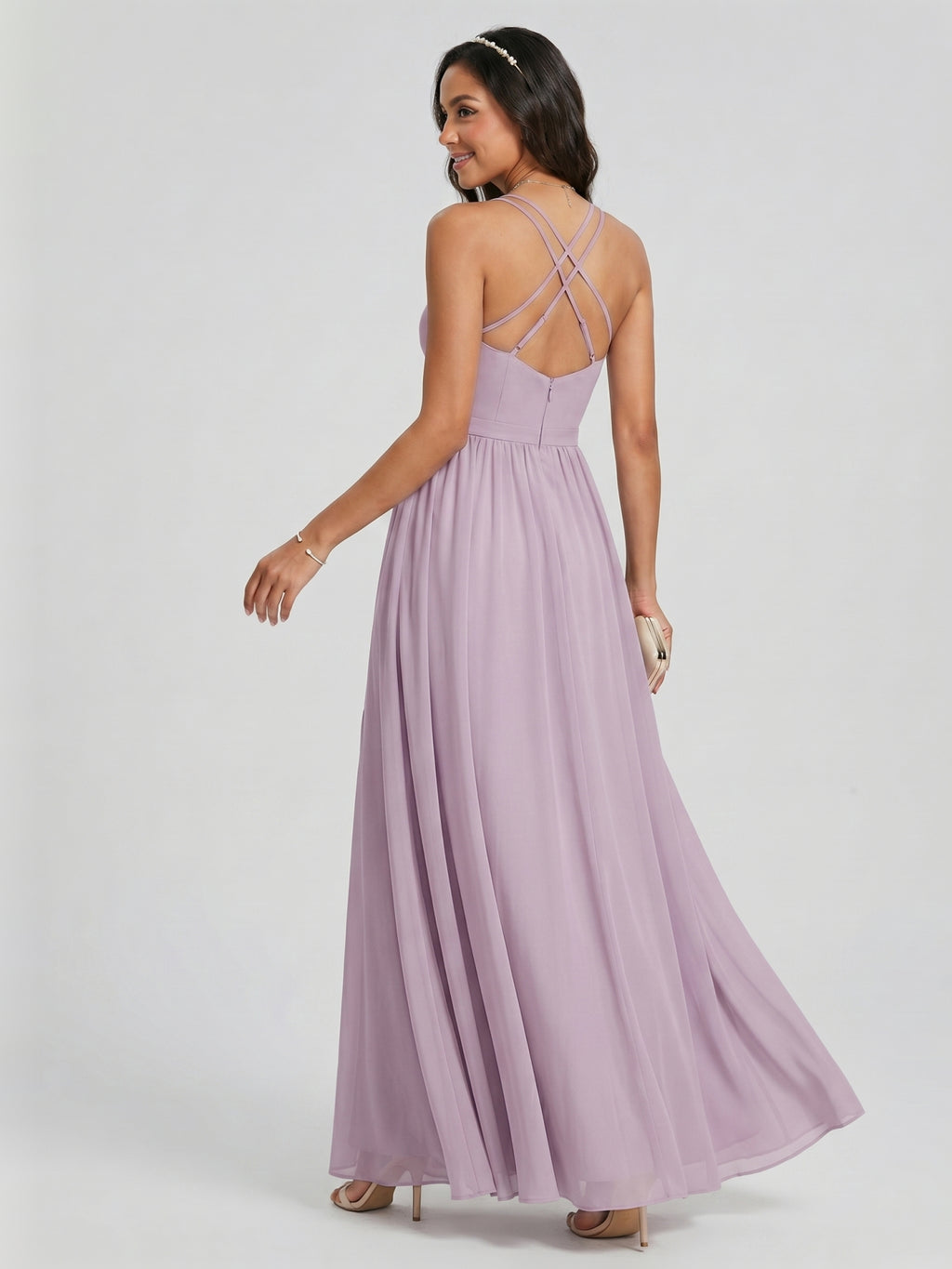 Coquette Lavender Chiffon A-Line Sweetheart Backless Ankle-Length Bridesmaid Dress