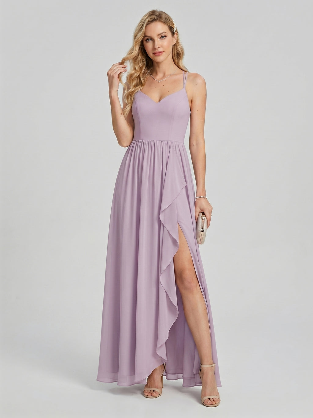 Coquette Lavender Chiffon A-Line Sweetheart Backless Ankle-Length Bridesmaid Dress