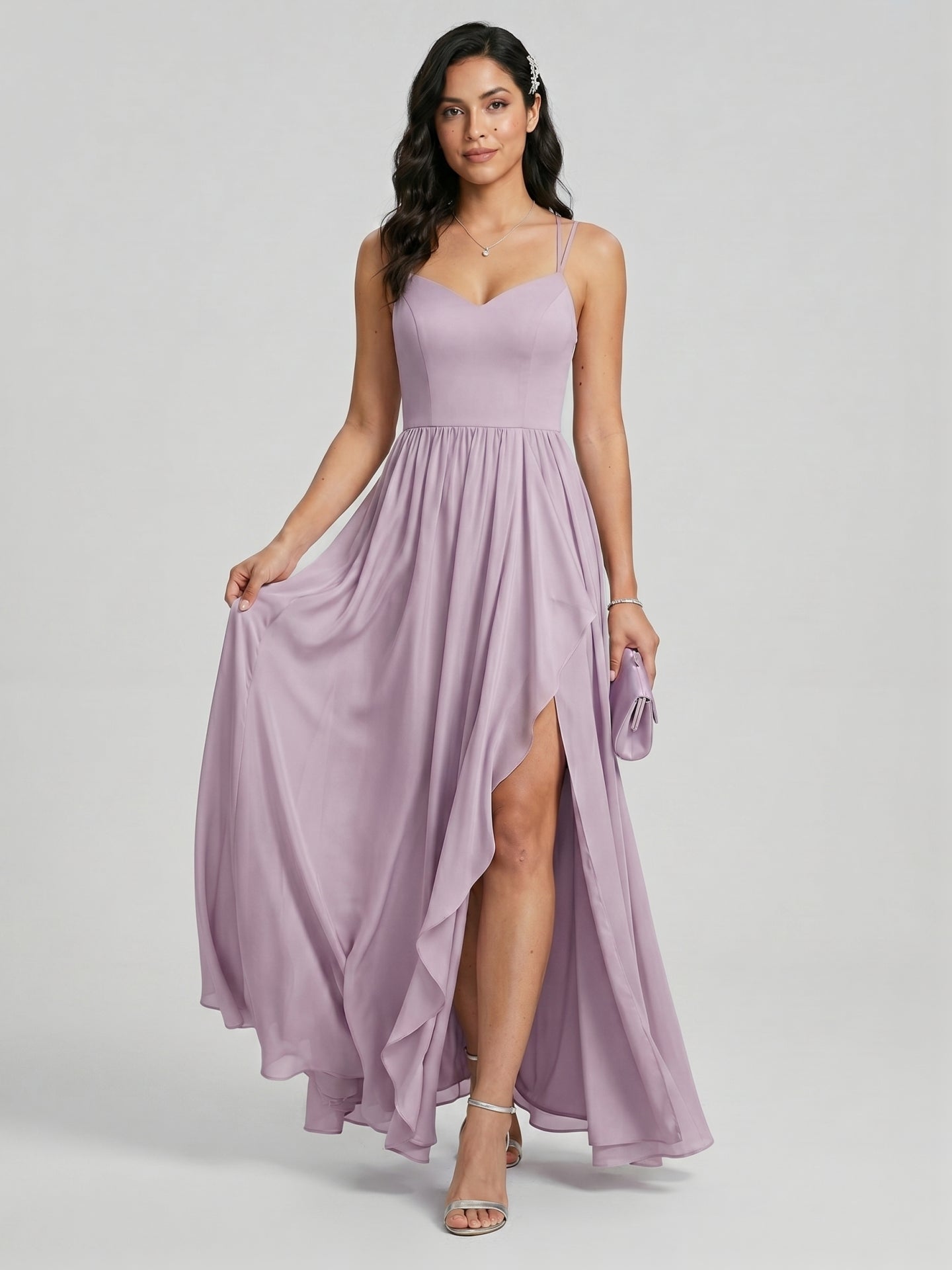 Coquette Lavender Chiffon A-Line Sweetheart Backless Ankle-Length Bridesmaid Dress