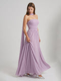 Lavender Chiffon A-Line Straight Neck Criss-Cross Straps Floor-Length Bridesmaid Dress with Pleats