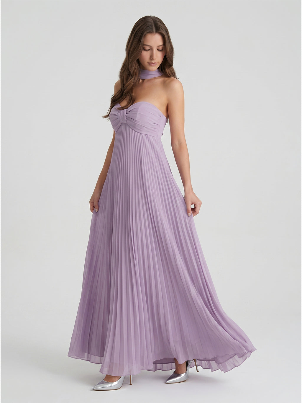 Lavender Chiffon A-Line Sweetheart Criss-Cross Straps Floor-Length Bridesmaid Dress with Pleats