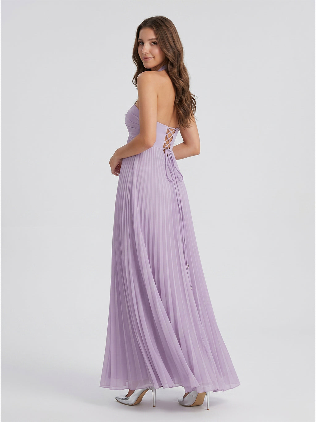 Lavender Chiffon A-Line Sweetheart Criss-Cross Straps Floor-Length Bridesmaid Dress with Pleats