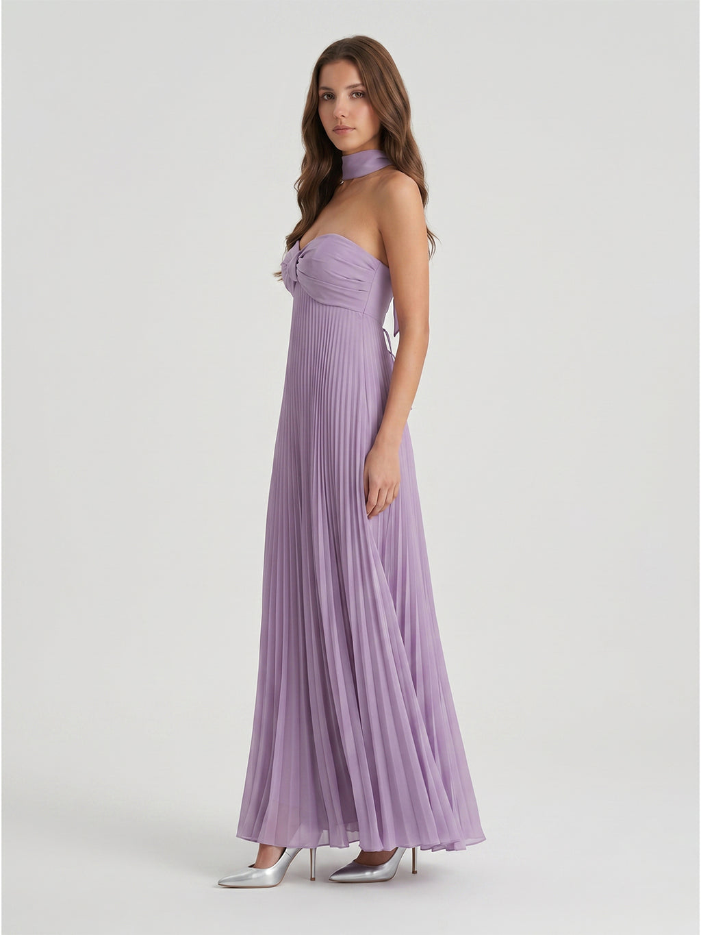 Lavender Chiffon A-Line Sweetheart Criss-Cross Straps Floor-Length Bridesmaid Dress with Pleats