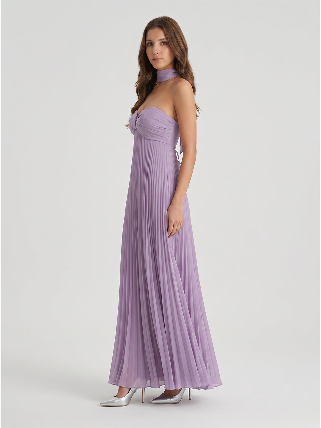 Lavender Chiffon A-Line Sweetheart Criss-Cross Straps Floor-Length Bridesmaid Dress with Pleats
