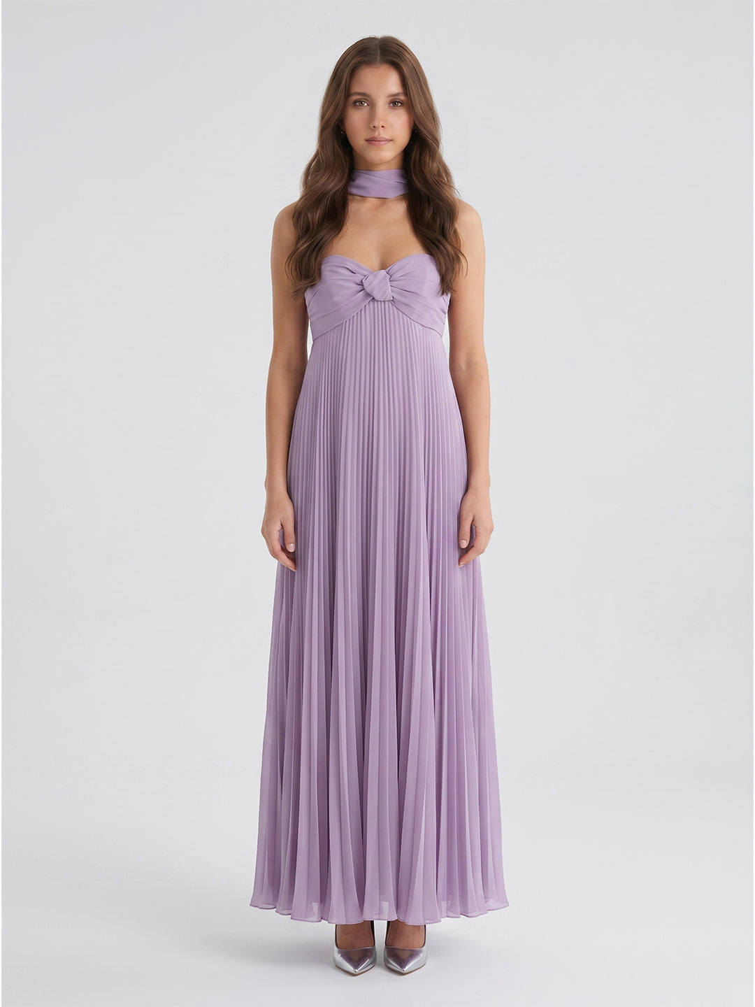 Lavender Chiffon A-Line Sweetheart Criss-Cross Straps Floor-Length Bridesmaid Dress with Pleats