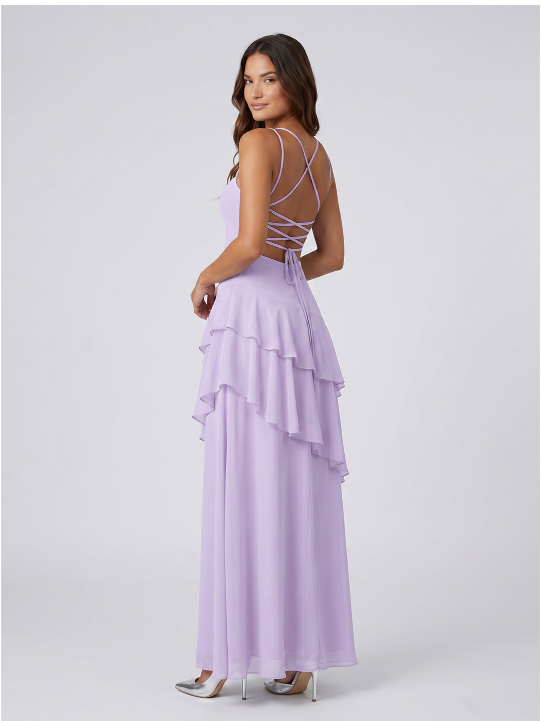 Lavender Chiffon A-Line Sweetheart Lace-up Floor-Length Bridesmaid Dress with Ruffle
