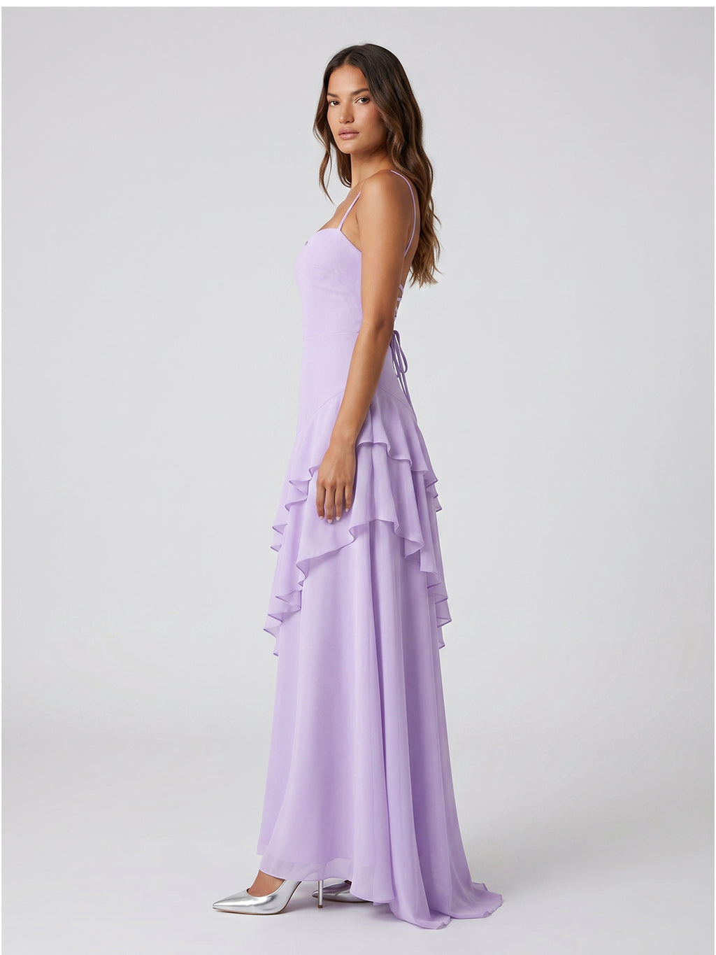 Lavender Chiffon A-Line Sweetheart Lace-up Floor-Length Bridesmaid Dress with Ruffle