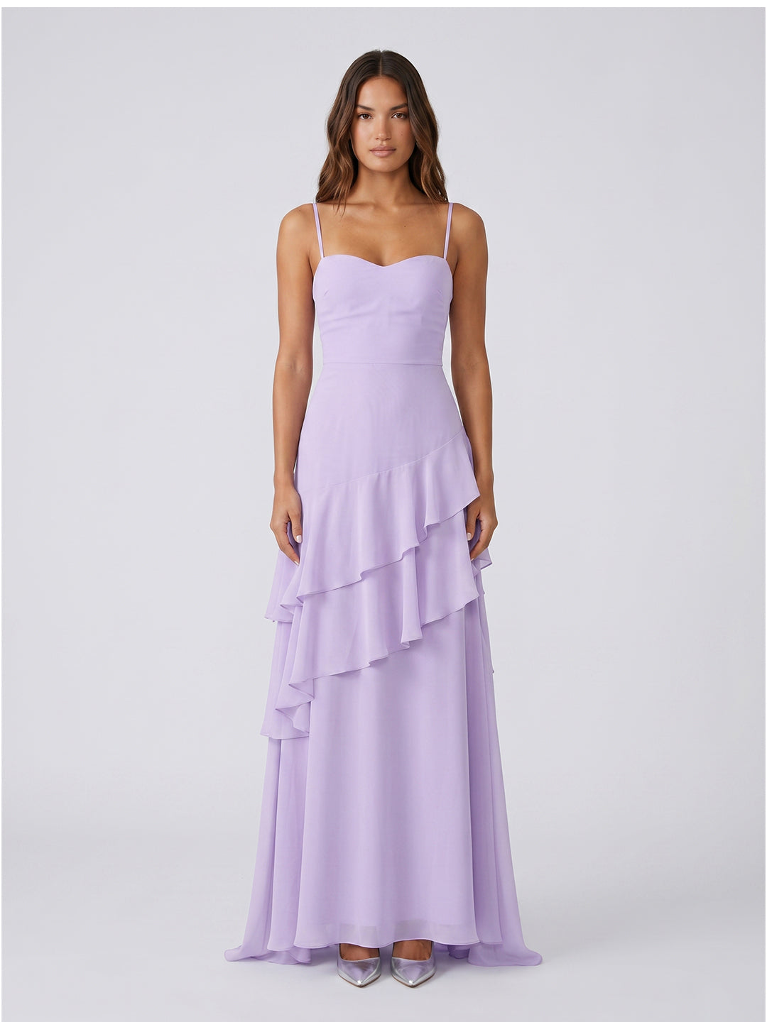 Lavender Chiffon A-Line Sweetheart Lace-up Floor-Length Bridesmaid Dress with Ruffle