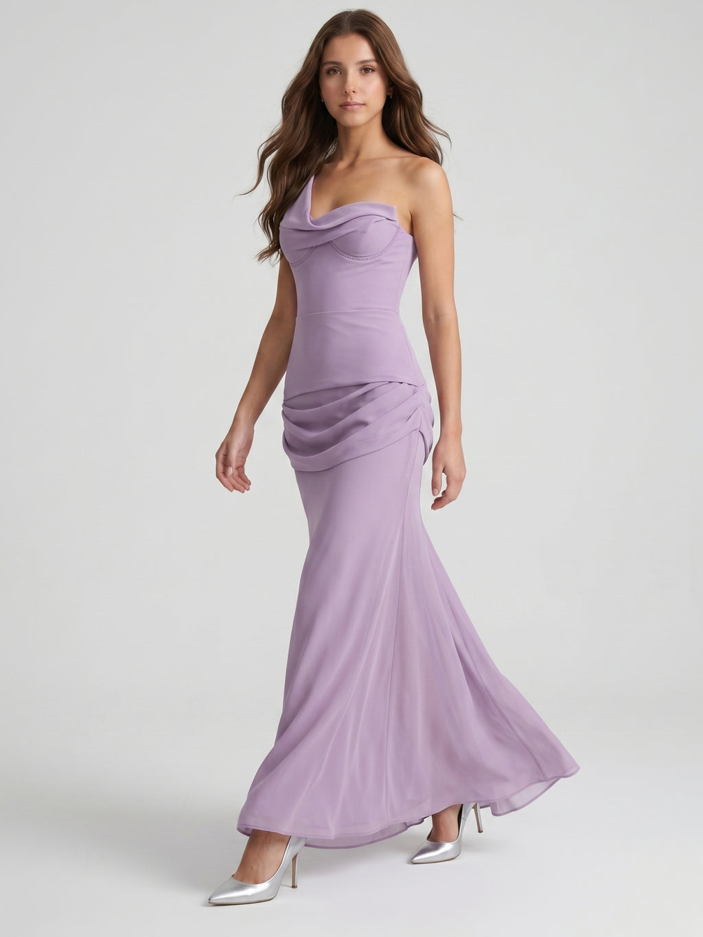 Lavender Chiffon Column One Shoulder Backless Floor-Length Bridesmaid Dress