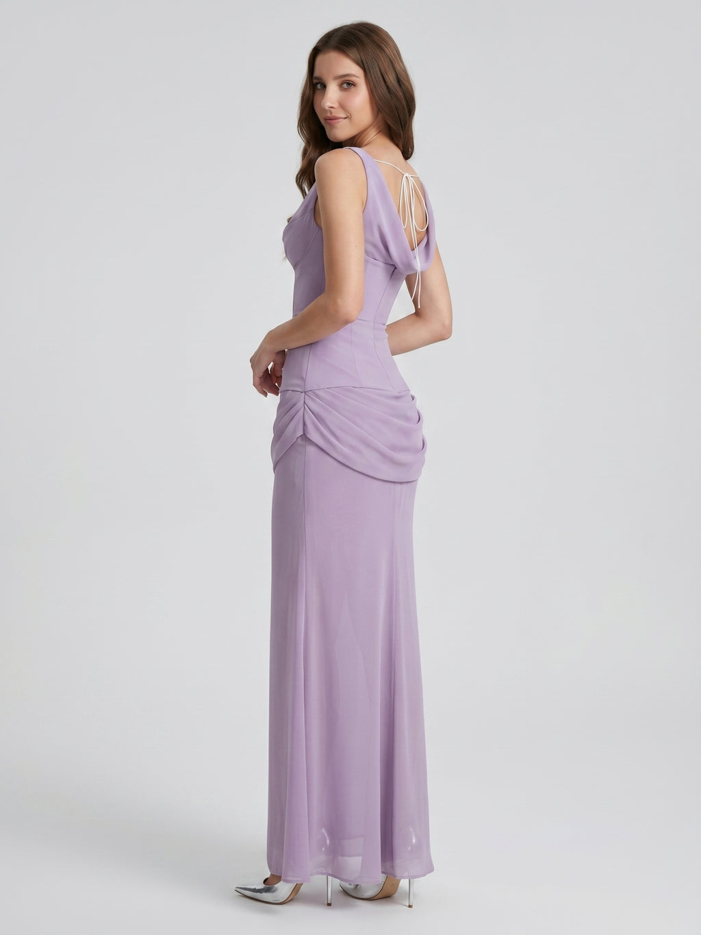 Lavender Chiffon Column One Shoulder Backless Floor-Length Bridesmaid Dress