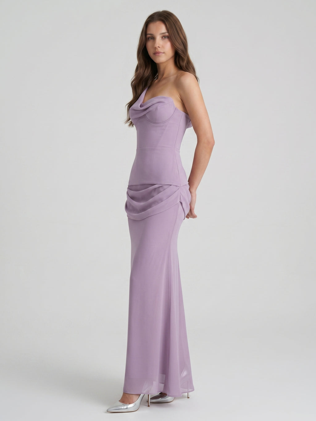 Lavender Chiffon Column One Shoulder Backless Floor-Length Bridesmaid Dress