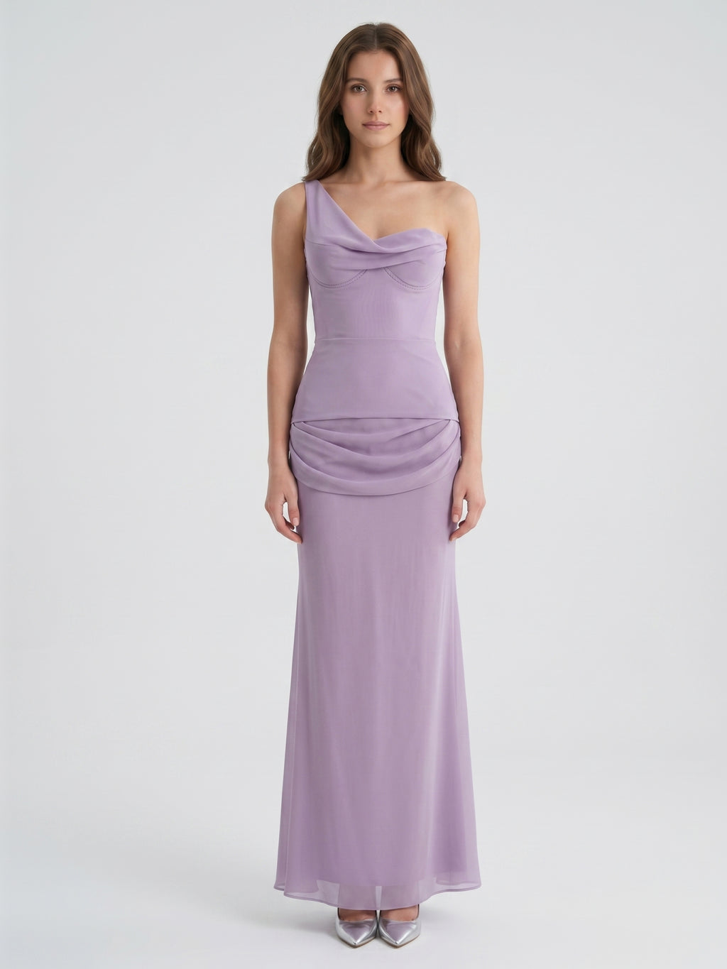 Lavender Chiffon Column One Shoulder Backless Floor-Length Bridesmaid Dress