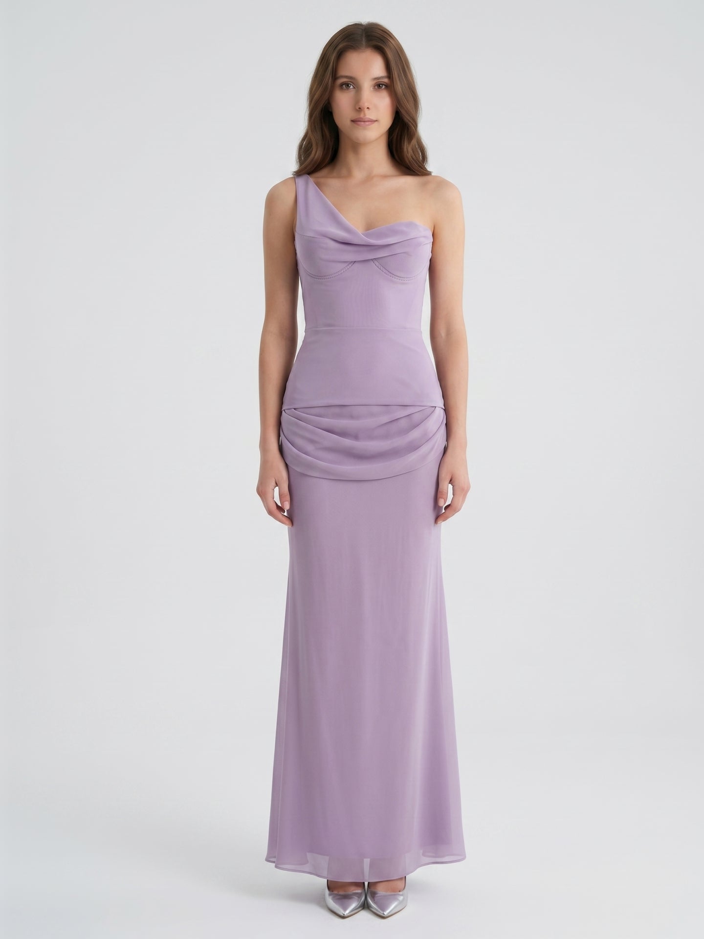 Lavender Chiffon Column One Shoulder Backless Floor-Length Bridesmaid Dress