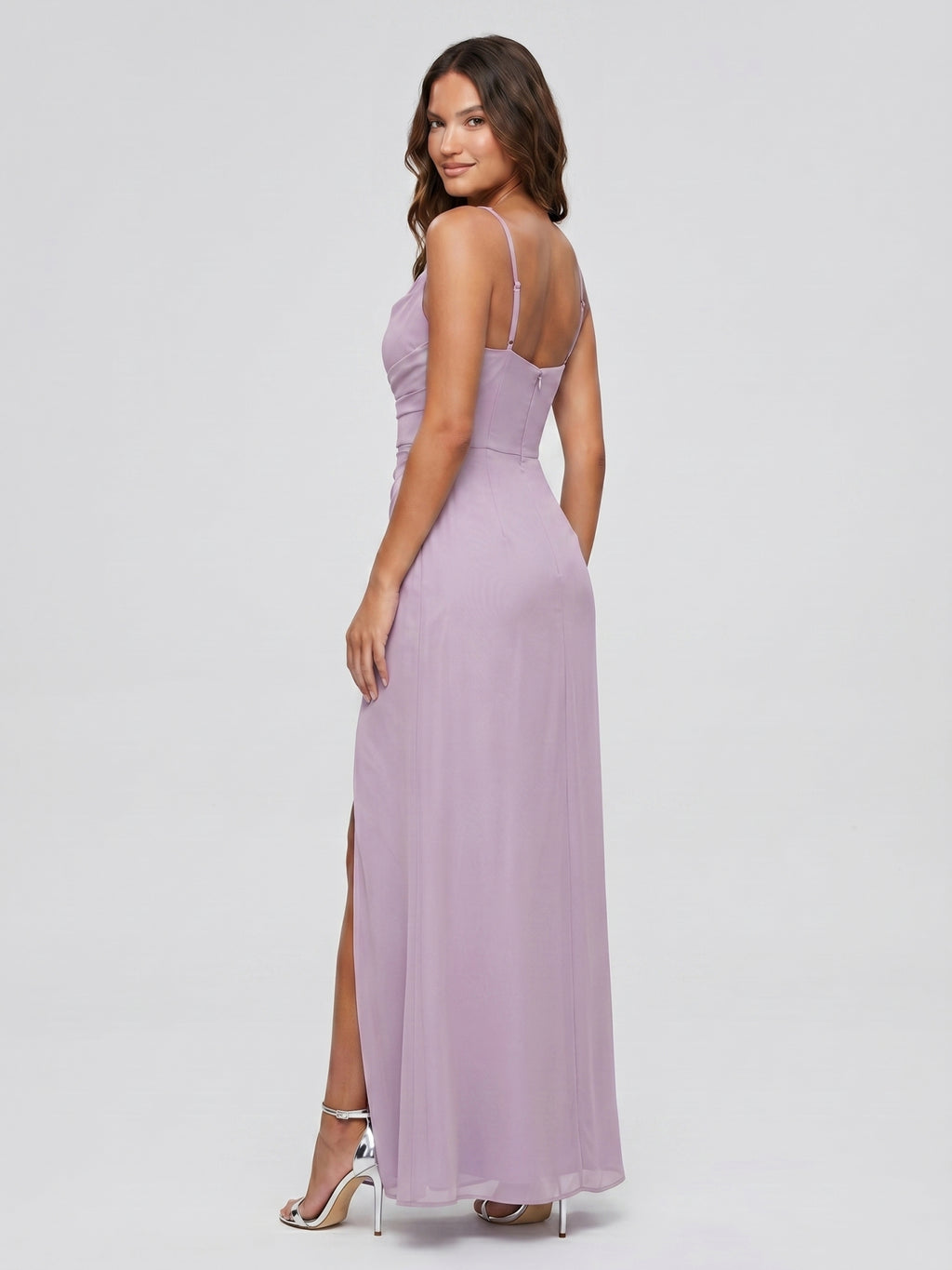 Lavender Chiffon Mermaid Cowl Neck Back Zip Floor-Length Bridesmaid Dress