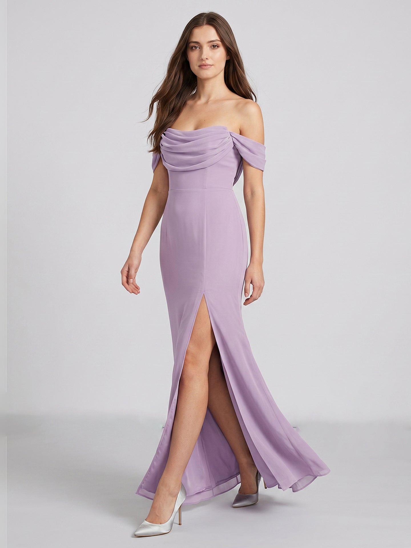 Lavender Chiffon Mermaid Straight Neck Backless Floor-Length Bridesmaid Dress