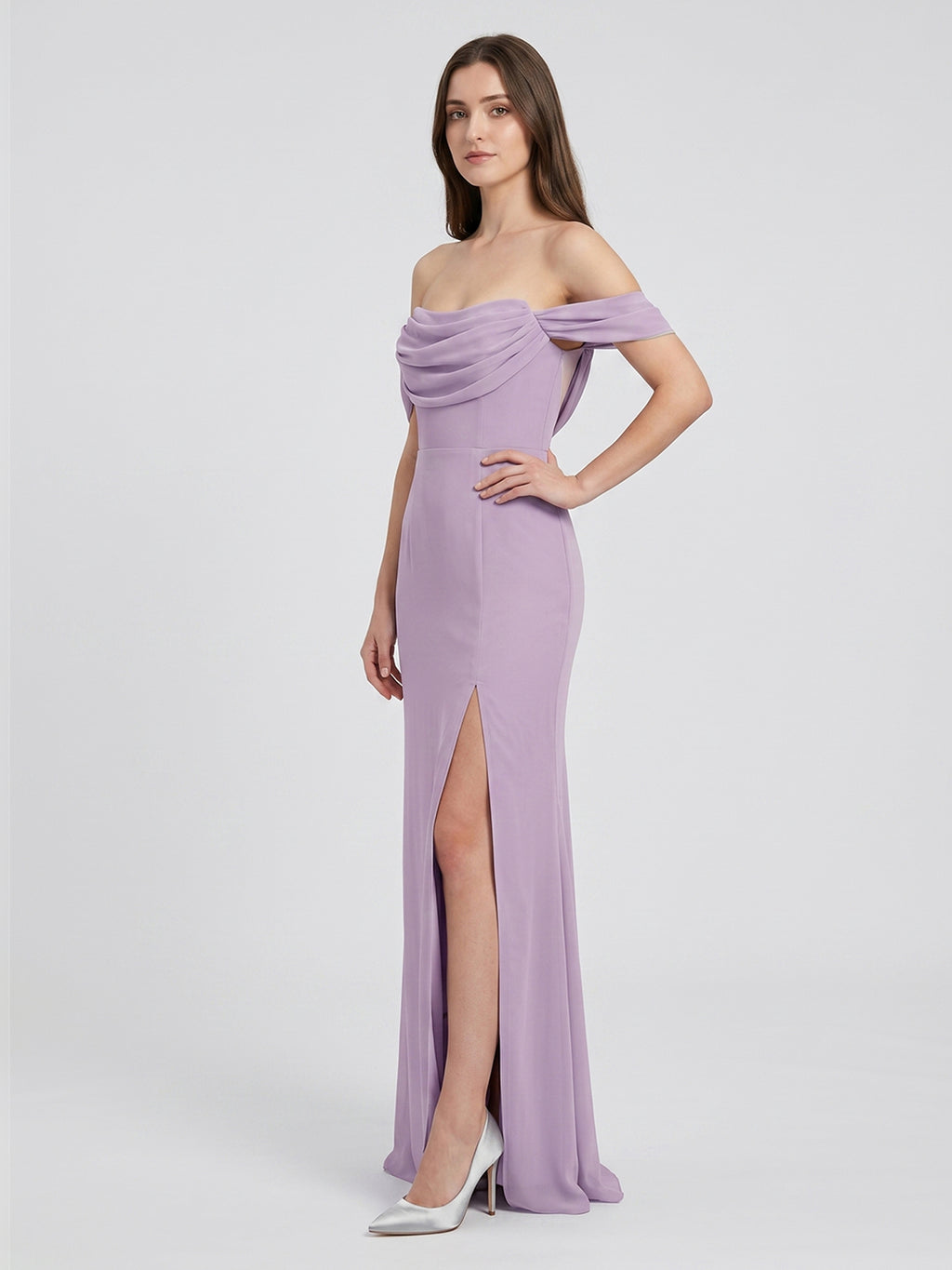 Lavender Chiffon Mermaid Straight Neck Backless Floor-Length Bridesmaid Dress