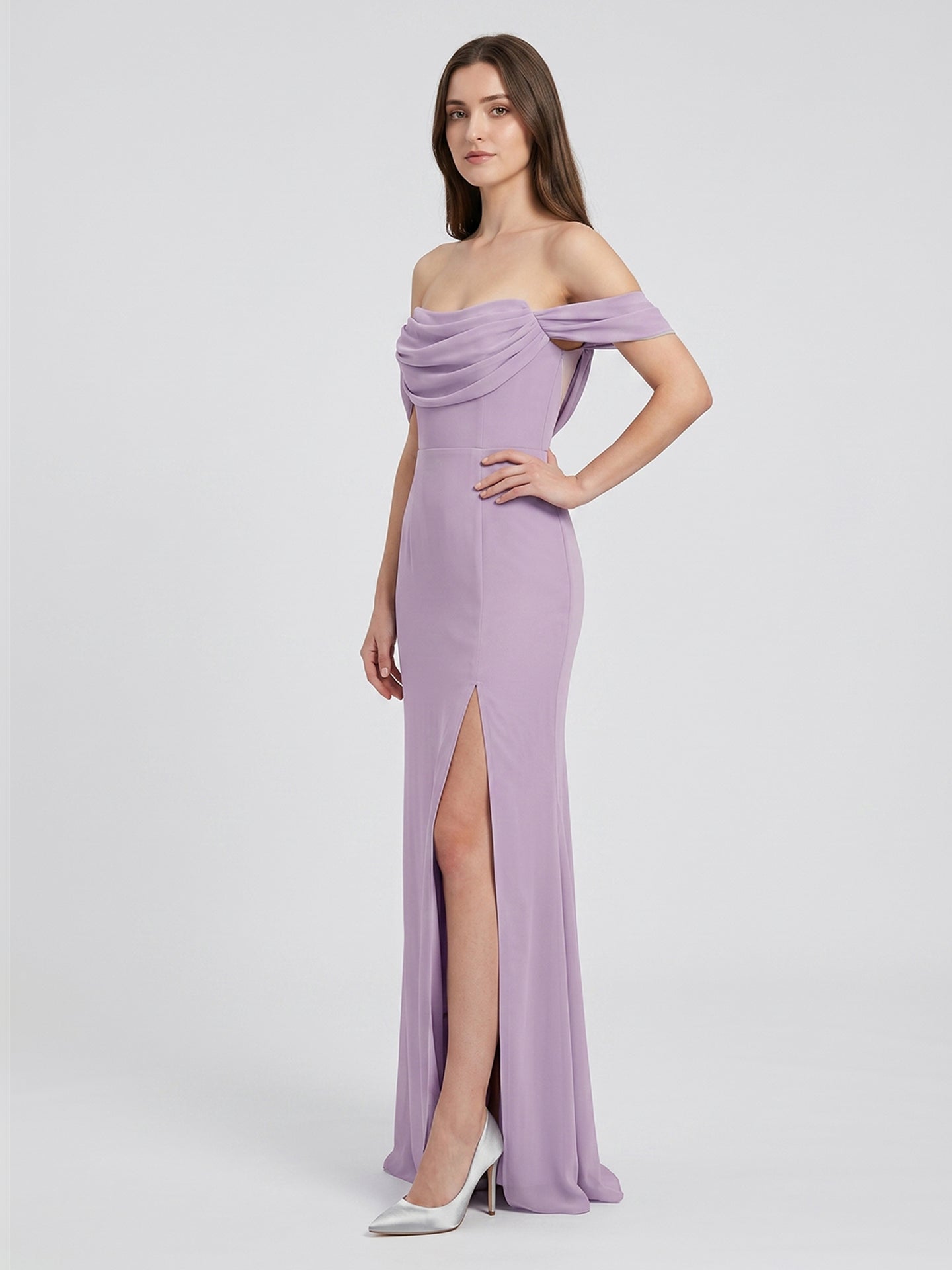 Lavender Chiffon Mermaid Straight Neck Backless Floor-Length Bridesmaid Dress