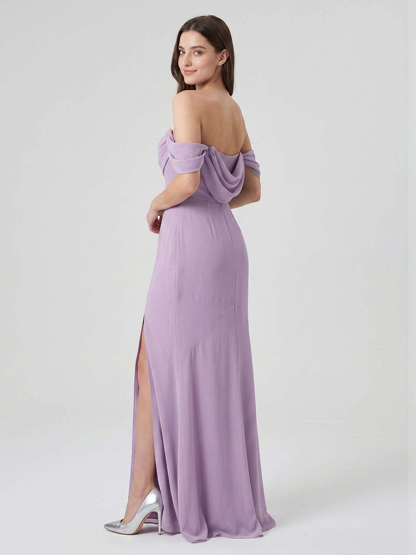 Lavender Chiffon Mermaid Straight Neck Backless Floor-Length Bridesmaid Dress