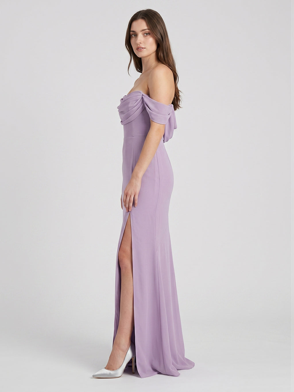 Lavender Chiffon Mermaid Straight Neck Backless Floor-Length Bridesmaid Dress