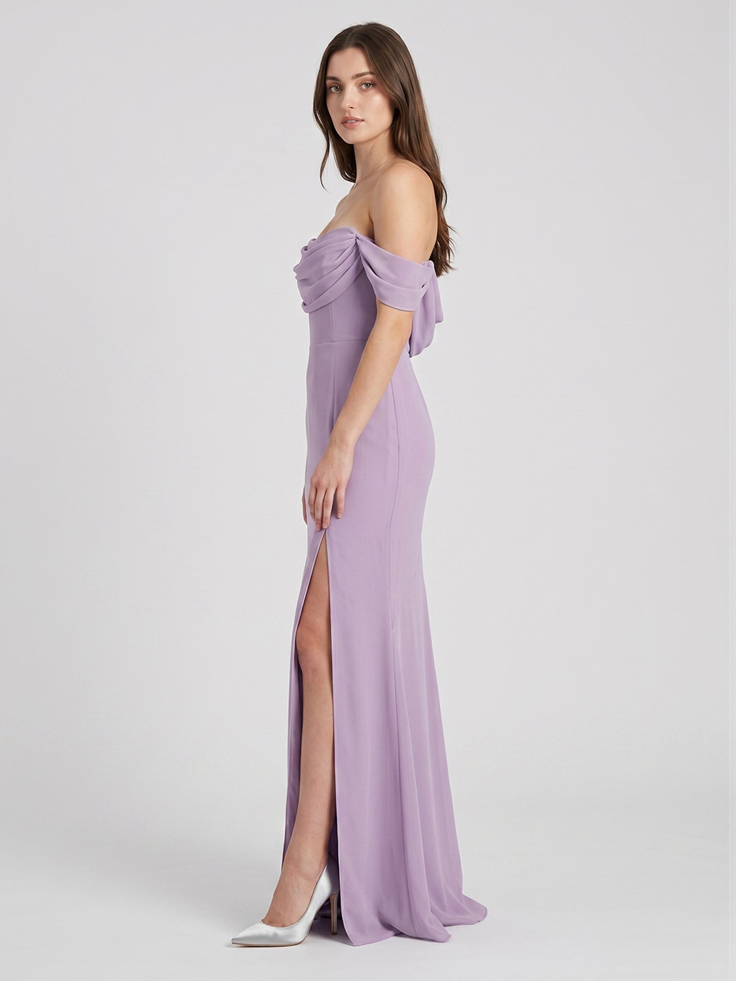Lavender Chiffon Mermaid Straight Neck Backless Floor-Length Bridesmaid Dress
