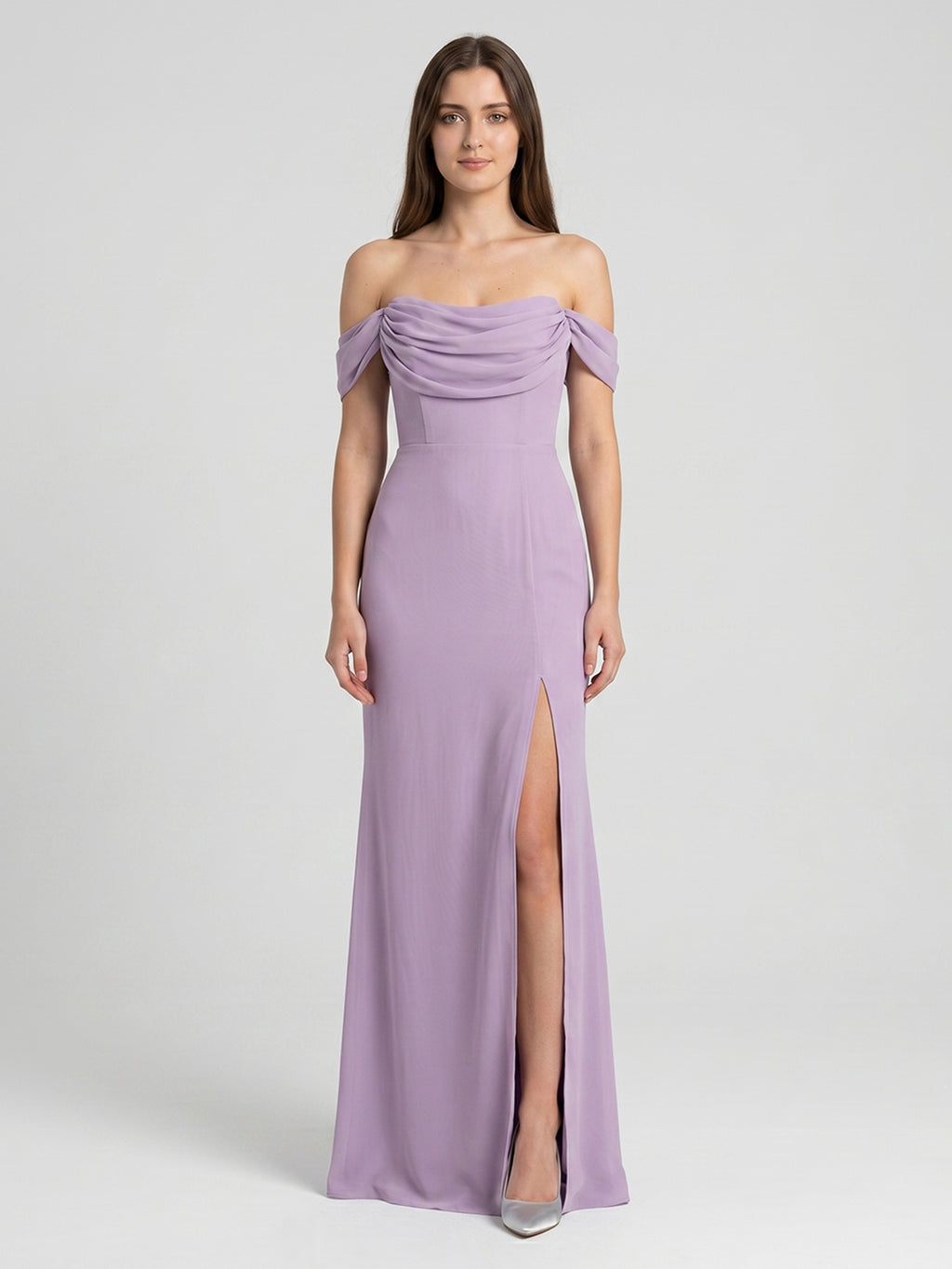 Lavender Chiffon Mermaid Straight Neck Backless Floor-Length Bridesmaid Dress