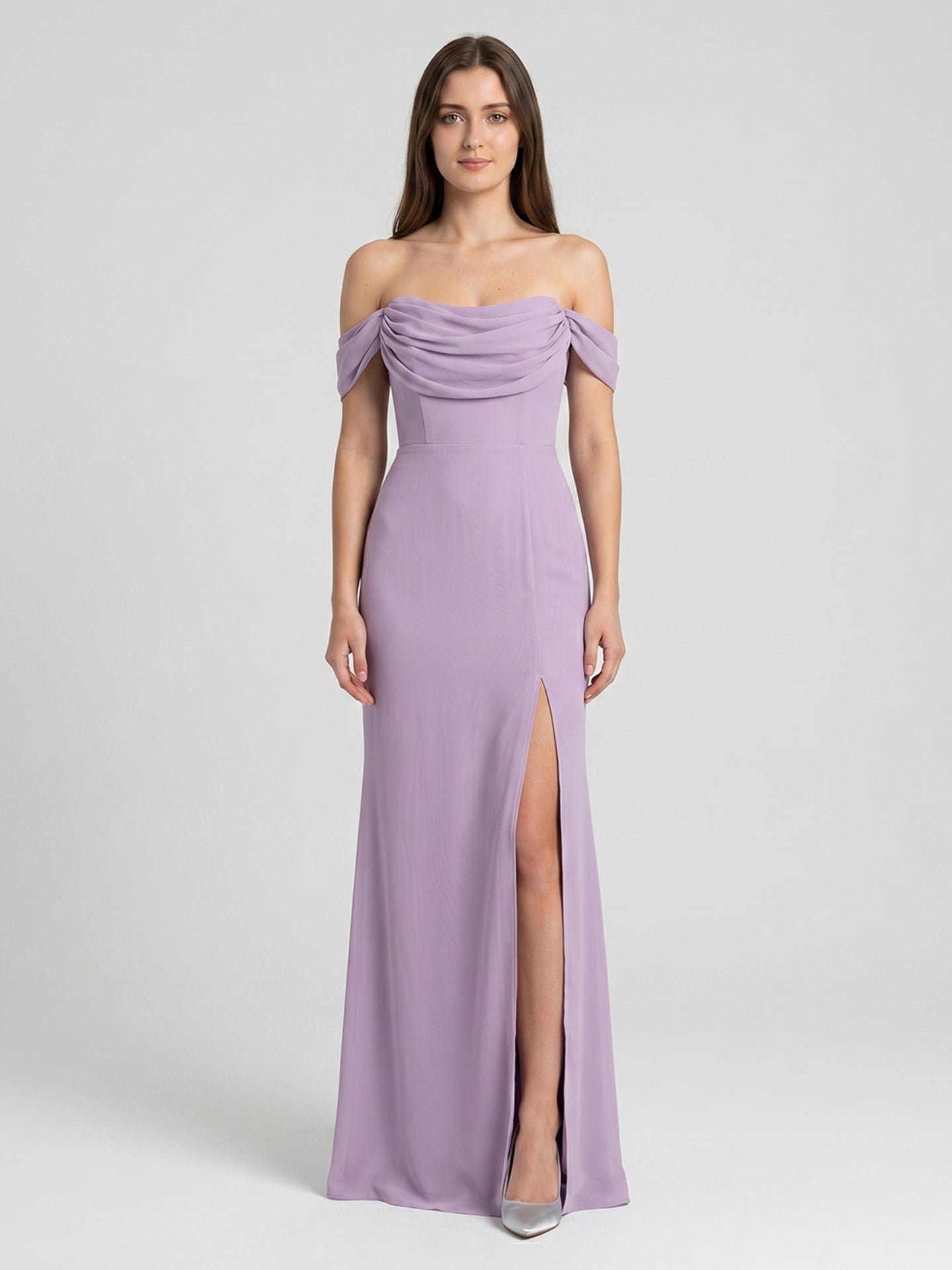 Lavender Chiffon Mermaid Straight Neck Backless Floor-Length Bridesmaid Dress