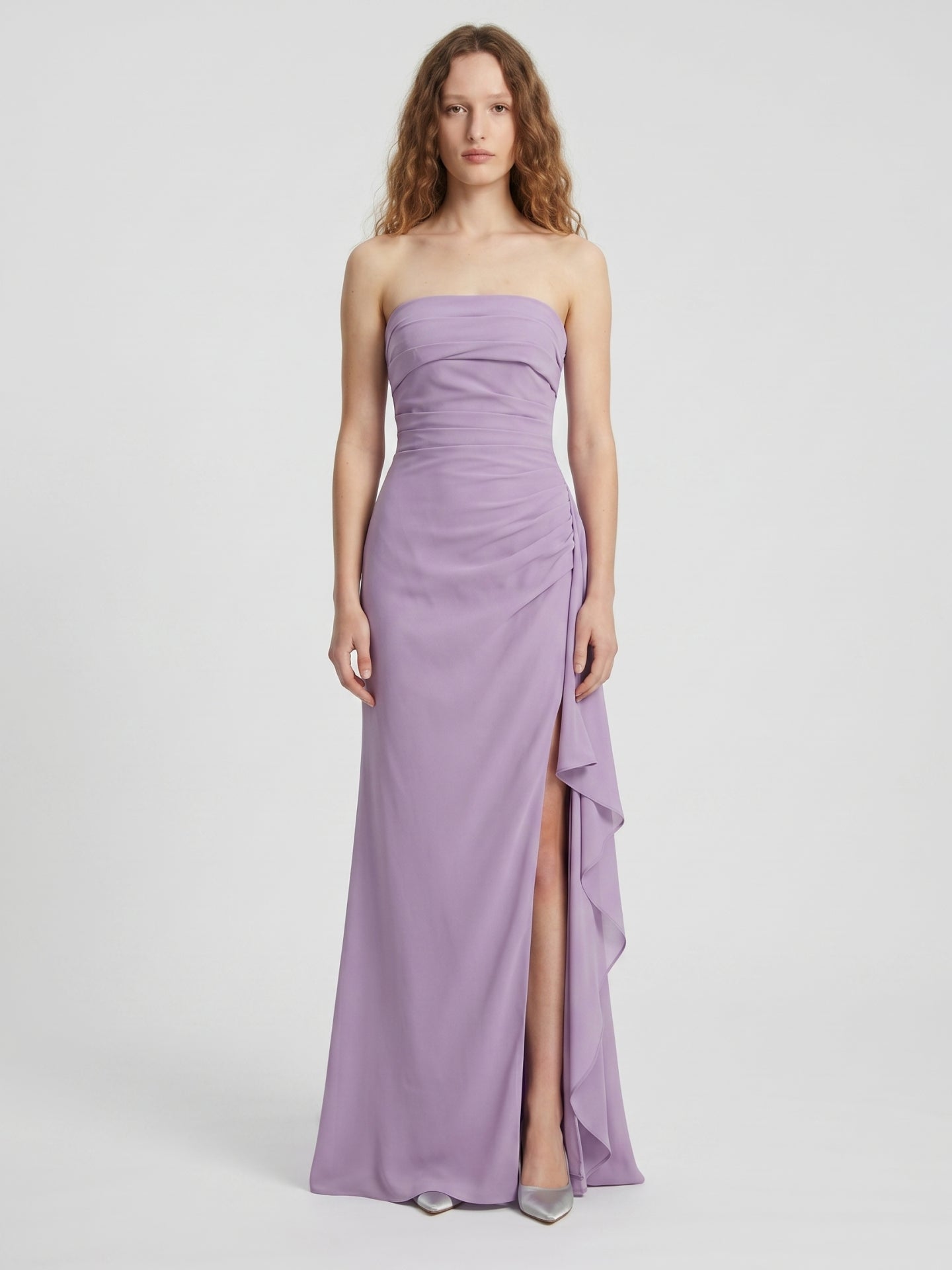 Lavender Matte Satin Mermaid Straight Neck Criss-Cross Straps Floor-Length Bridesmaid Dress with Pleats