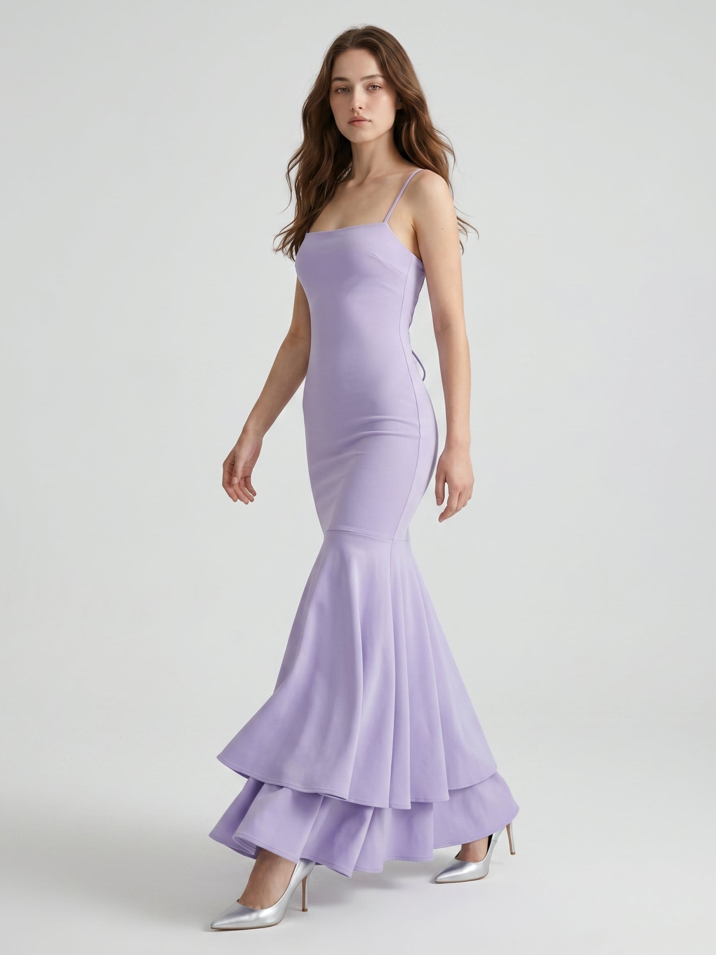 Lavender Matte Satin Mermaid Straight Neck Lace-up Floor-Length Bridesmaid Dress