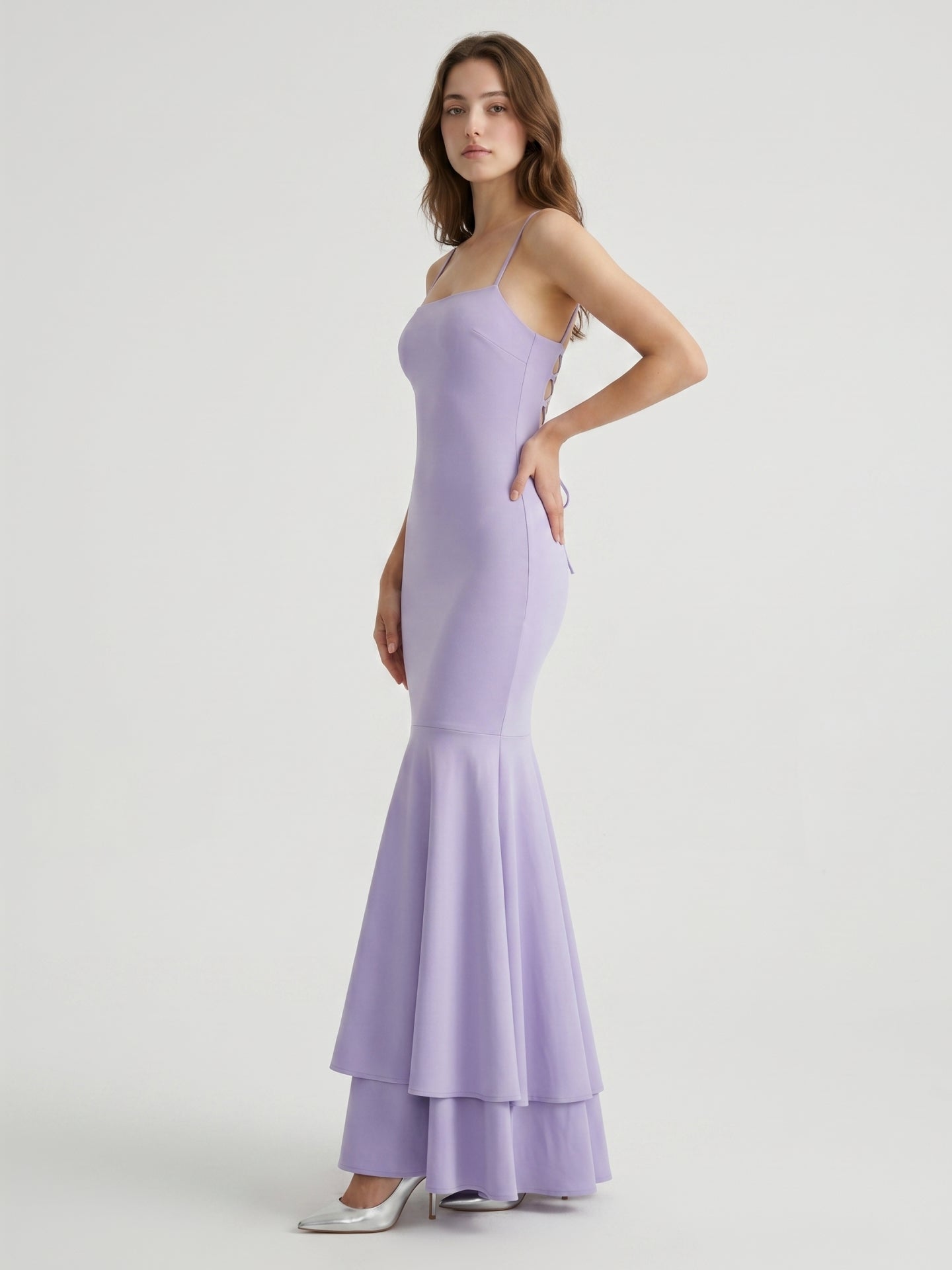Lavender Matte Satin Mermaid Straight Neck Lace-up Floor-Length Bridesmaid Dress