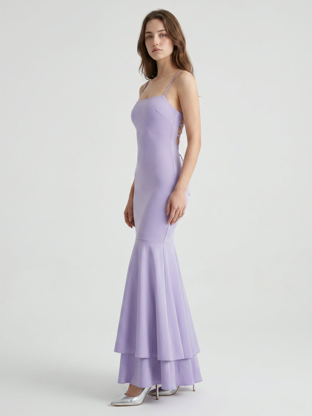 Lavender Matte Satin Mermaid Straight Neck Lace-up Floor-Length Bridesmaid Dress