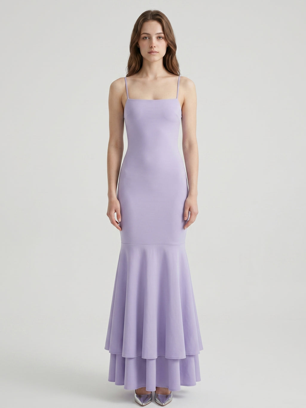 Lavender Matte Satin Mermaid Straight Neck Lace-up Floor-Length Bridesmaid Dress