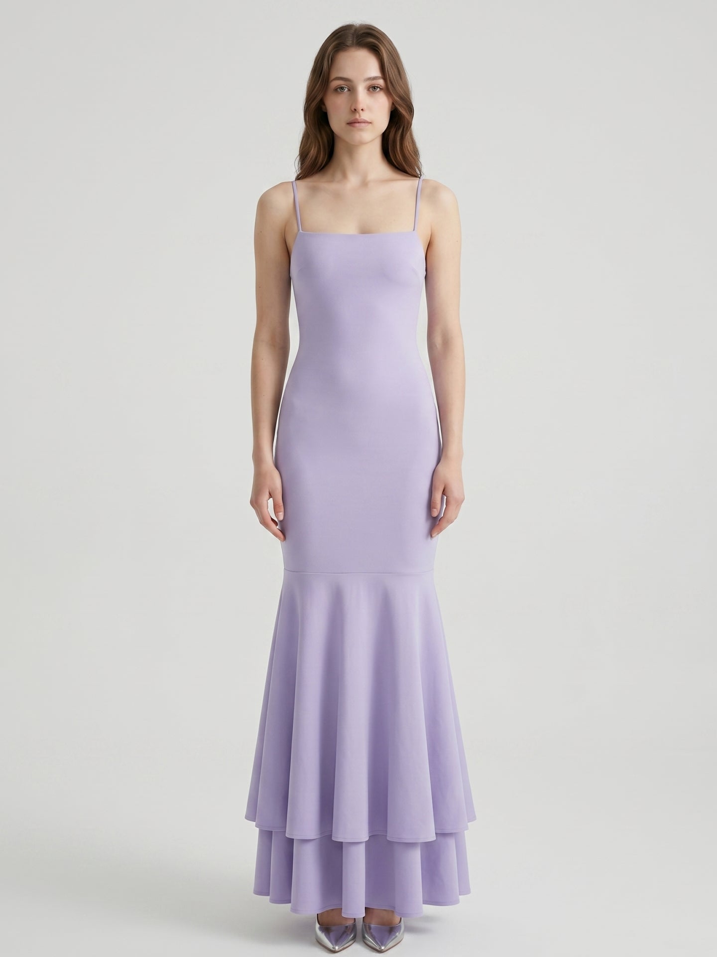 Lavender Matte Satin Mermaid Straight Neck Lace-up Floor-Length Bridesmaid Dress
