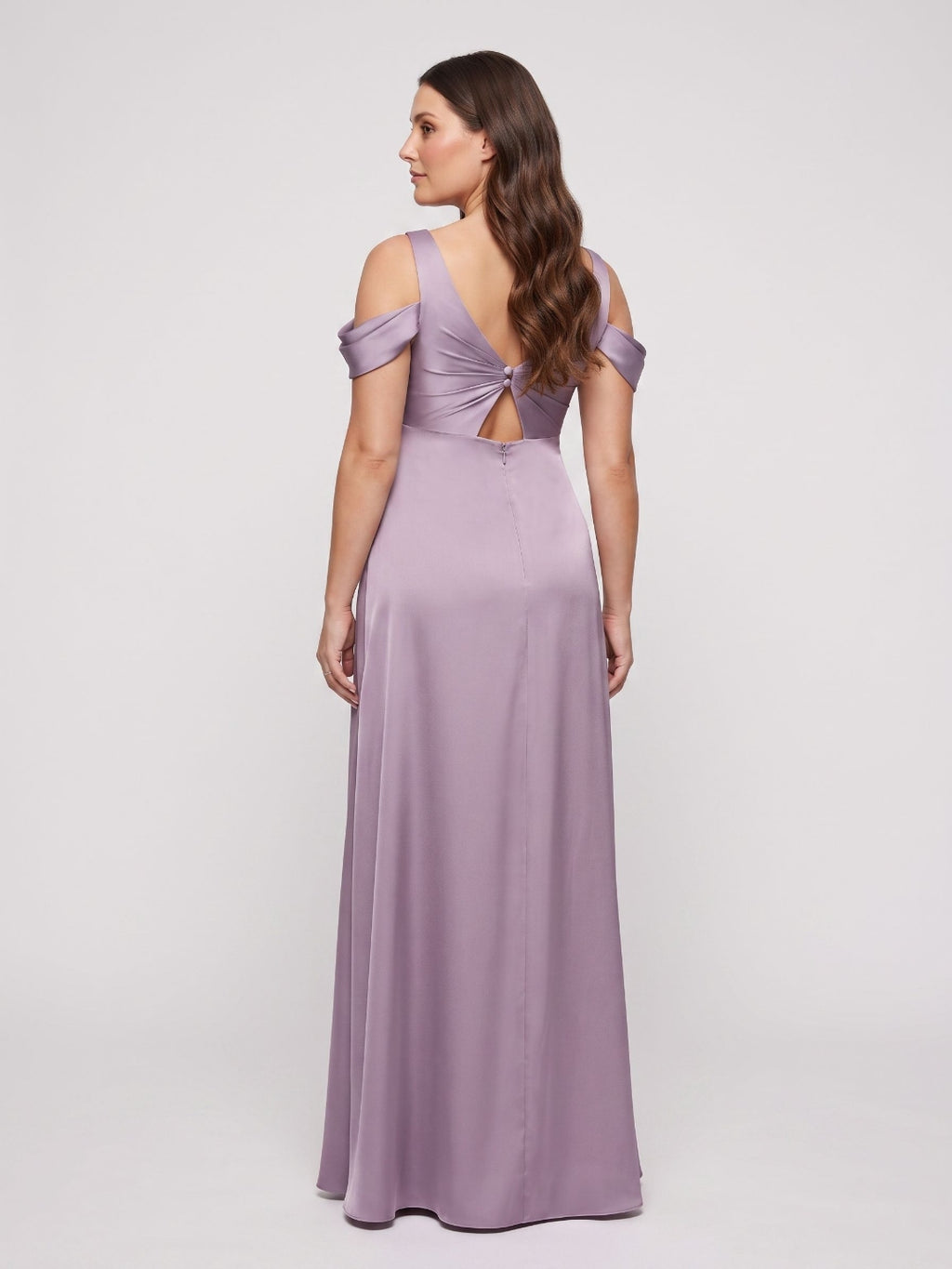 Lavender Satin A-Line Off-the-Shoulder V-Back Ankle-Length Maternity Bridesmaid Dress