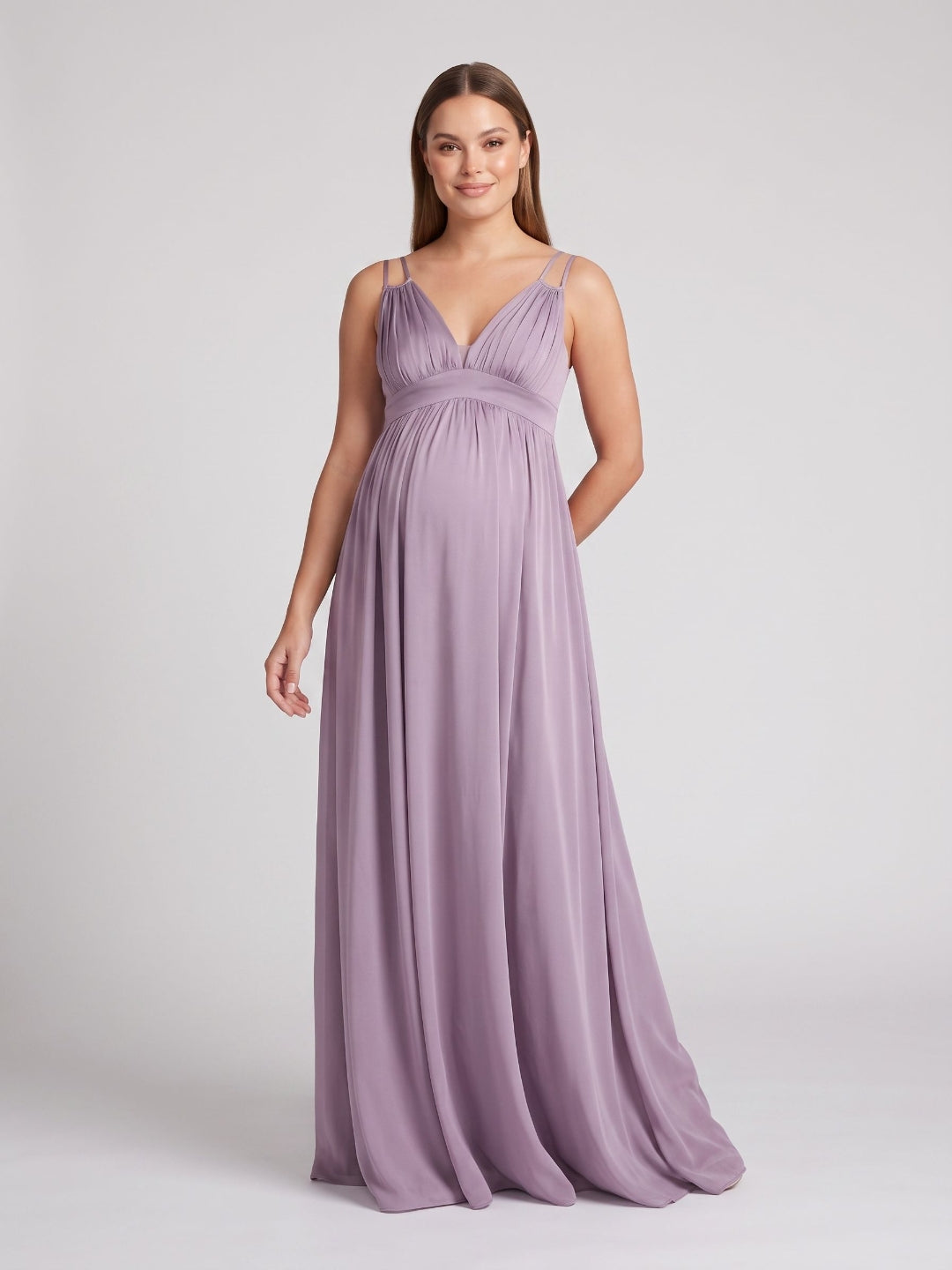 Lavender Satin A-Line V-Neck Criss-Cross Straps Ankle-Length Maternity Bridesmaid Dress