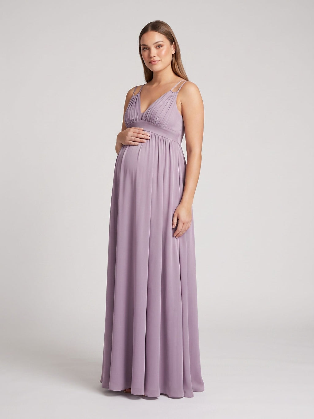 Lavender Satin A-Line V-Neck Criss-Cross Straps Ankle-Length Maternity Bridesmaid Dress