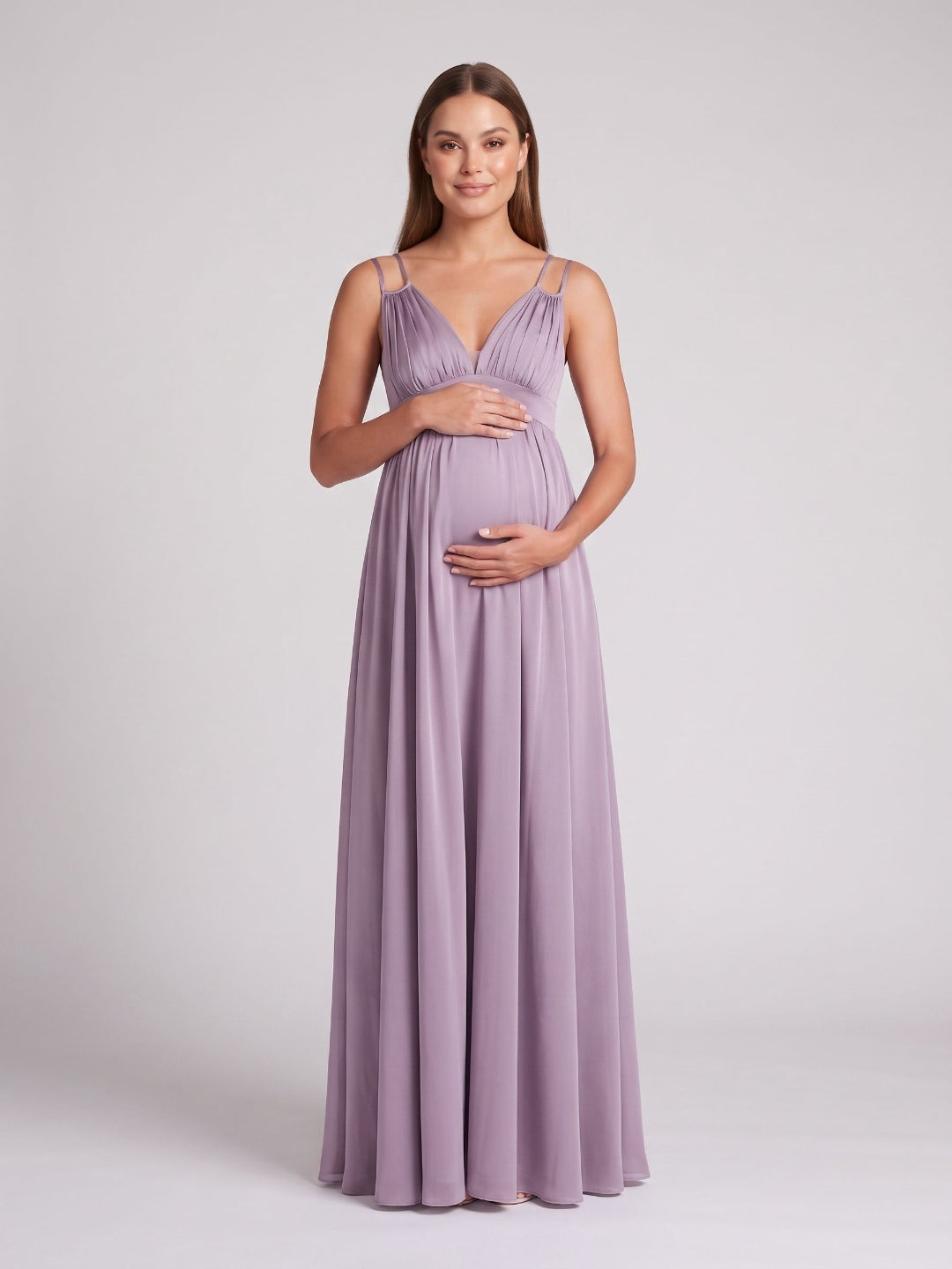 Lavender Satin A-Line V-Neck Criss-Cross Straps Ankle-Length Maternity Bridesmaid Dress