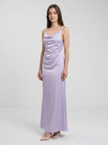 Lavender Satin Column Cowl Neck Backless Floor-Length Bridesmaid Dress