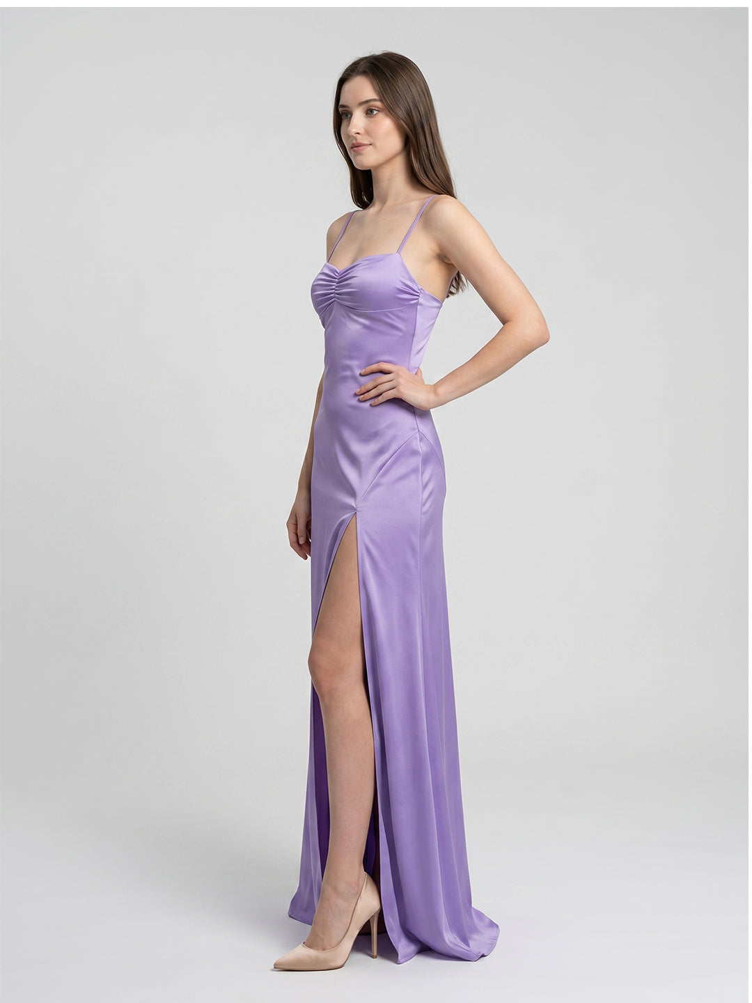 Lavender Satin Column Sweetheart Back Zip Floor-Length Bridesmaid Dress