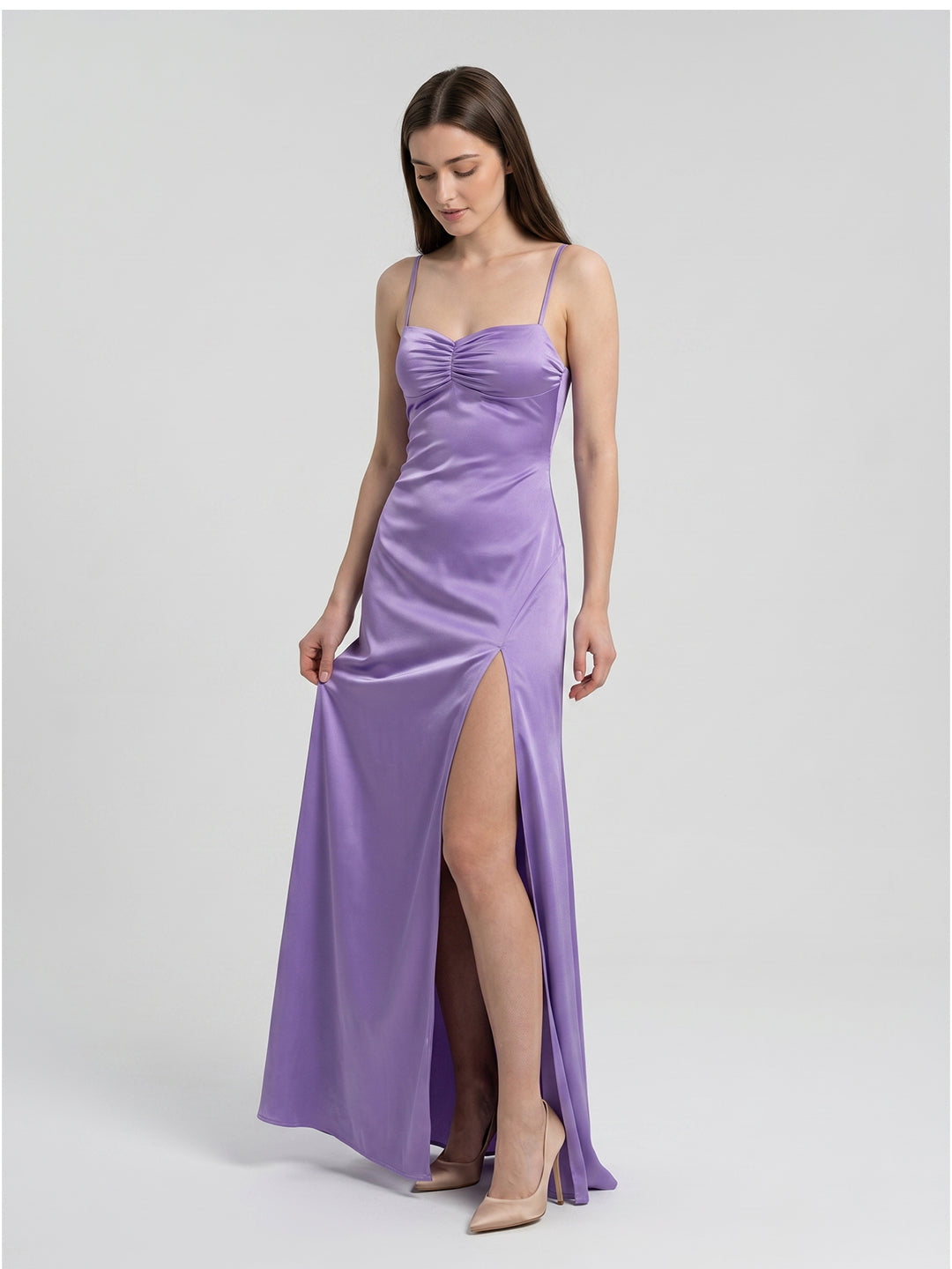 Lavender Satin Column Sweetheart Back Zip Floor-Length Bridesmaid Dress