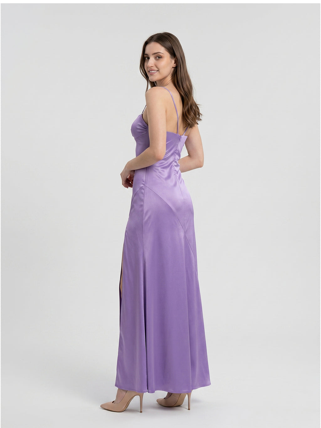 Lavender Satin Column Sweetheart Back Zip Floor-Length Bridesmaid Dress