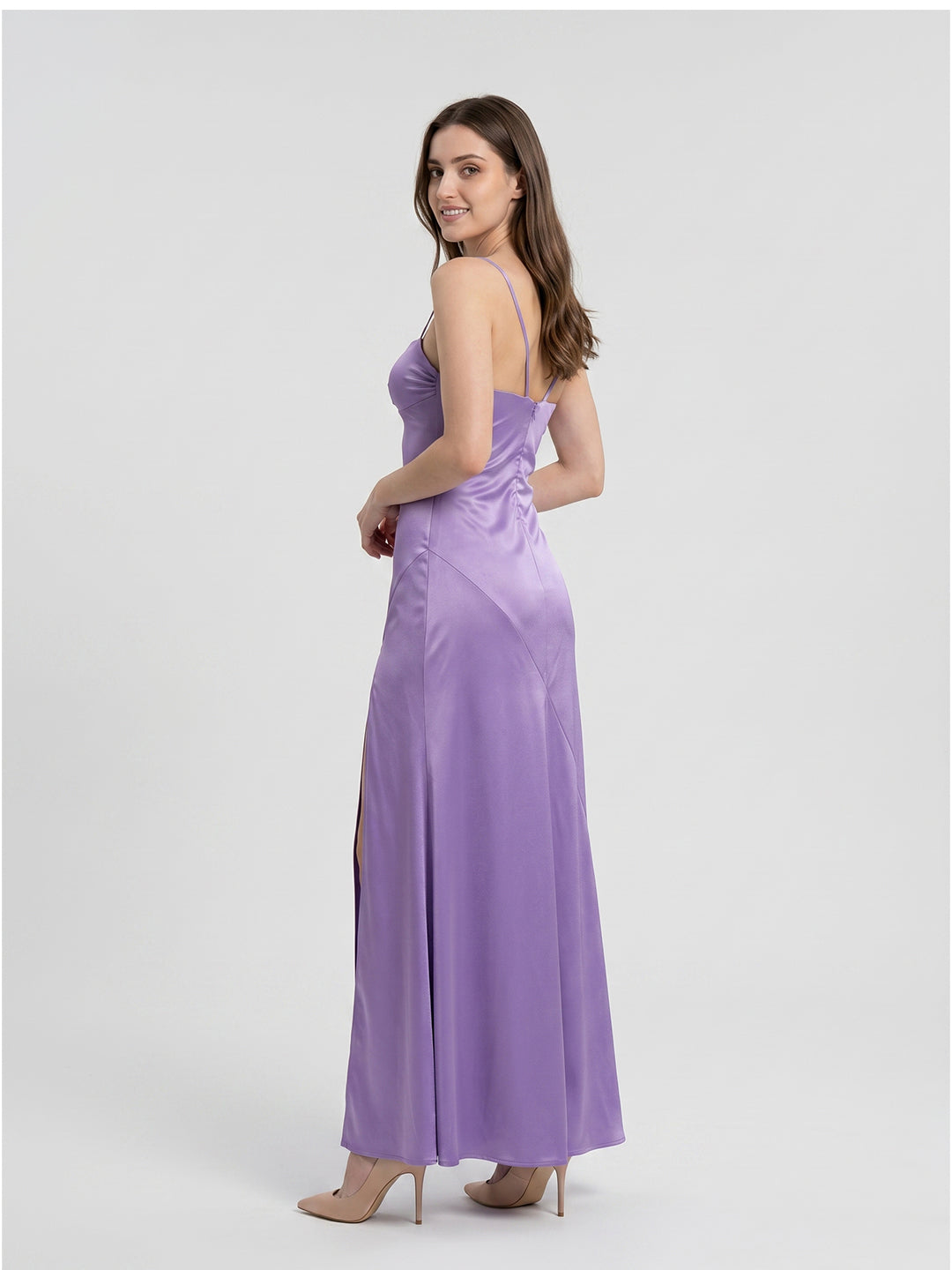 Lavender Satin Column Sweetheart Back Zip Floor-Length Bridesmaid Dress