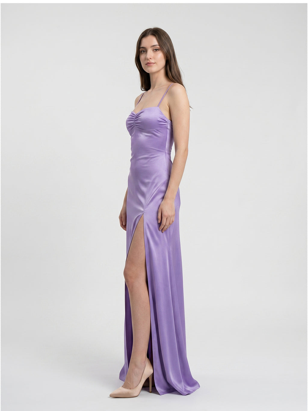Lavender Satin Column Sweetheart Back Zip Floor-Length Bridesmaid Dress
