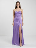 Mauve Satin Column Sweetheart Back Zip Floor-Length Bridesmaid Dress