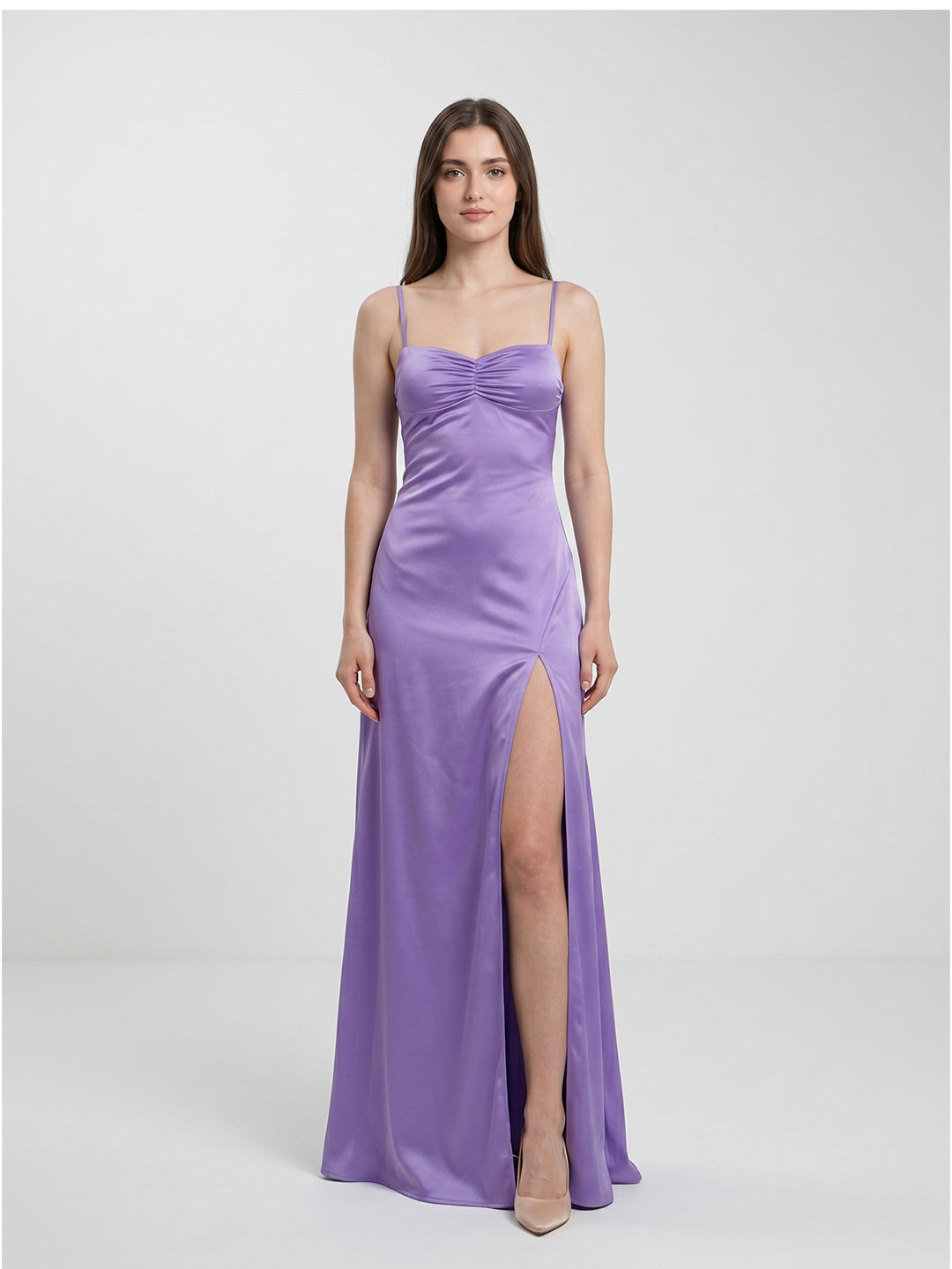 Lavender Satin Column Sweetheart Back Zip Floor-Length Bridesmaid Dress
