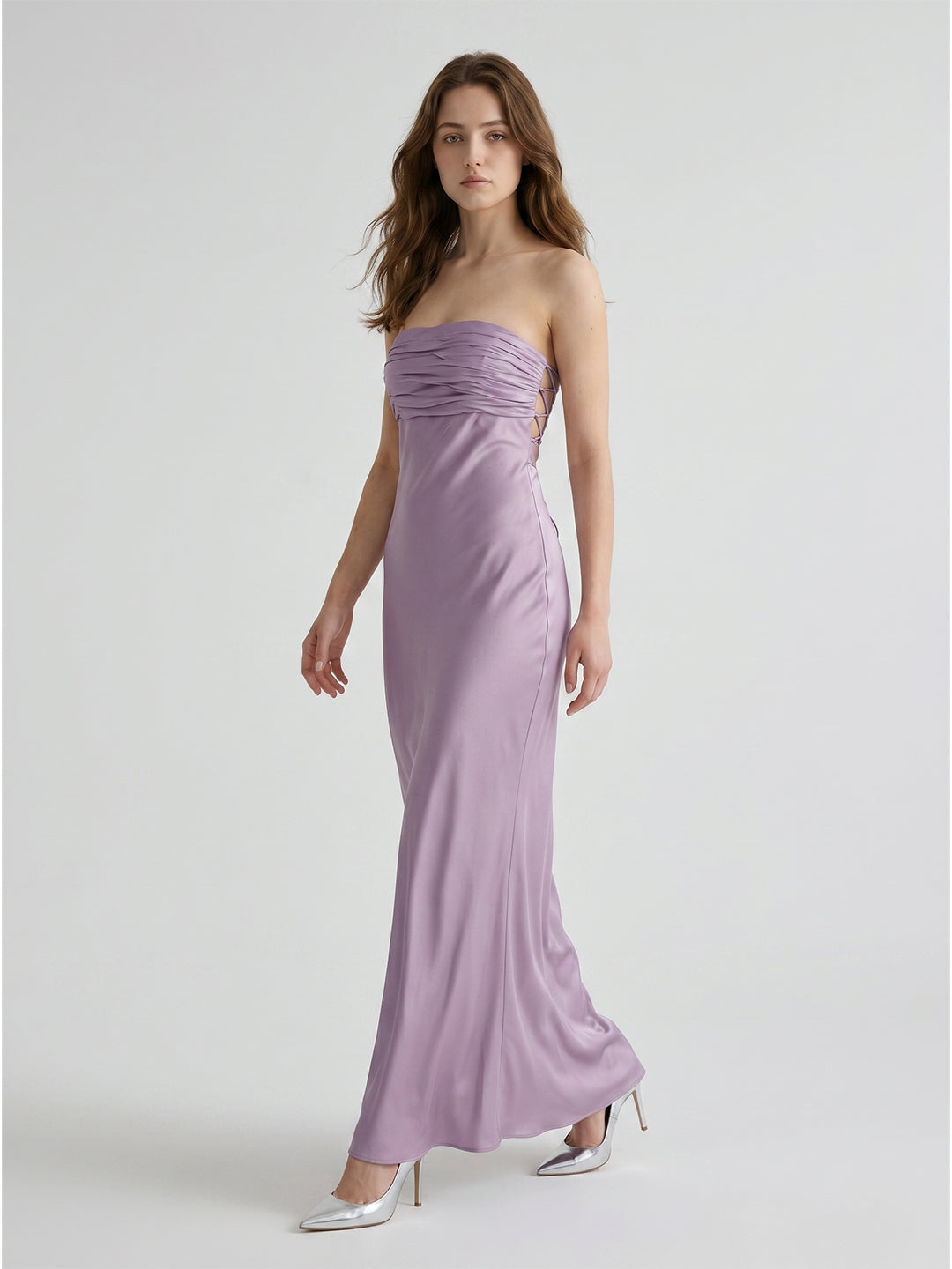 Lavender Satin Mermaid Straight Neck Criss-Cross Straps Floor-Length Bridesmaid Dress