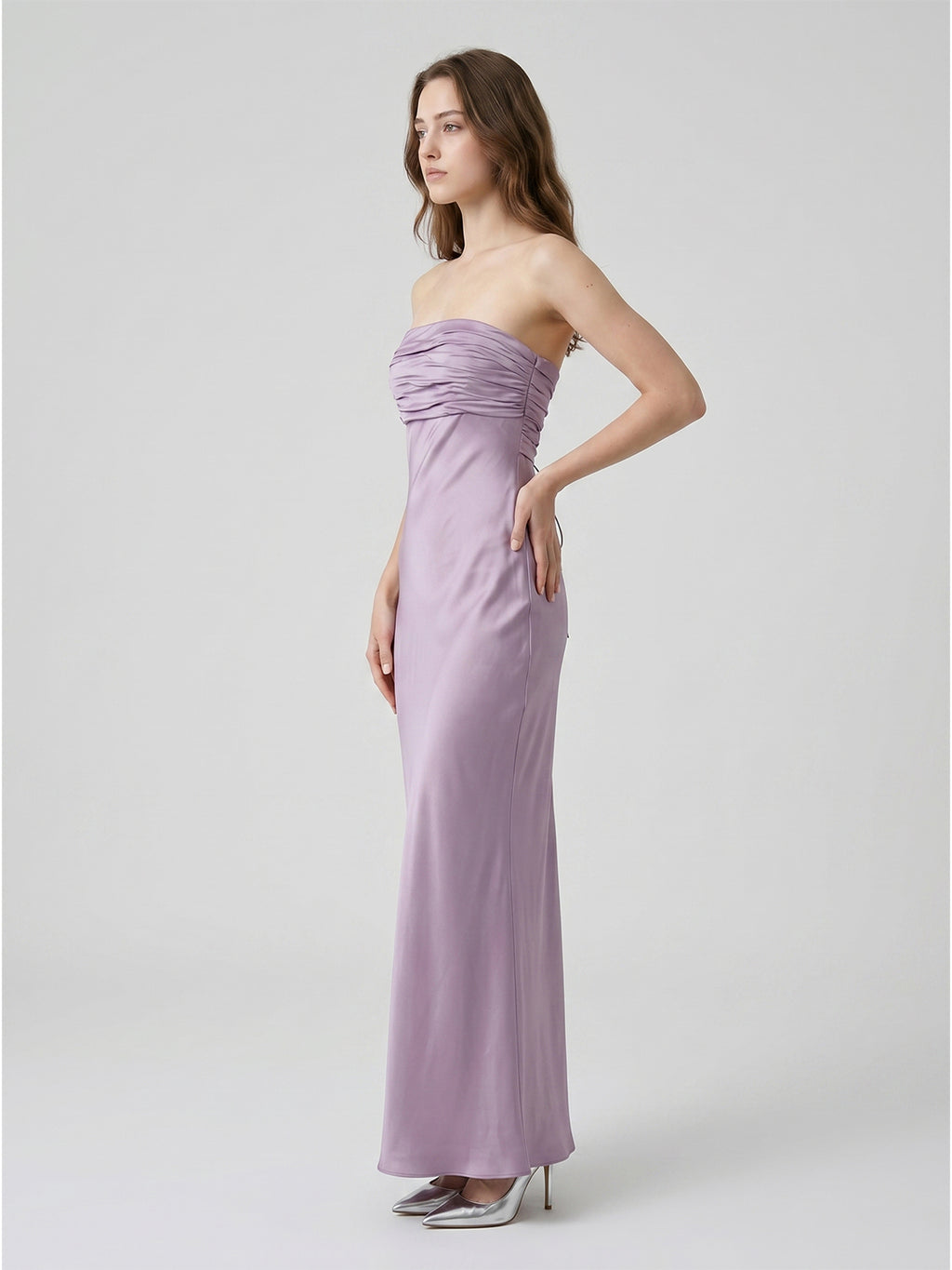Lavender Satin Mermaid Straight Neck Criss-Cross Straps Floor-Length Bridesmaid Dress